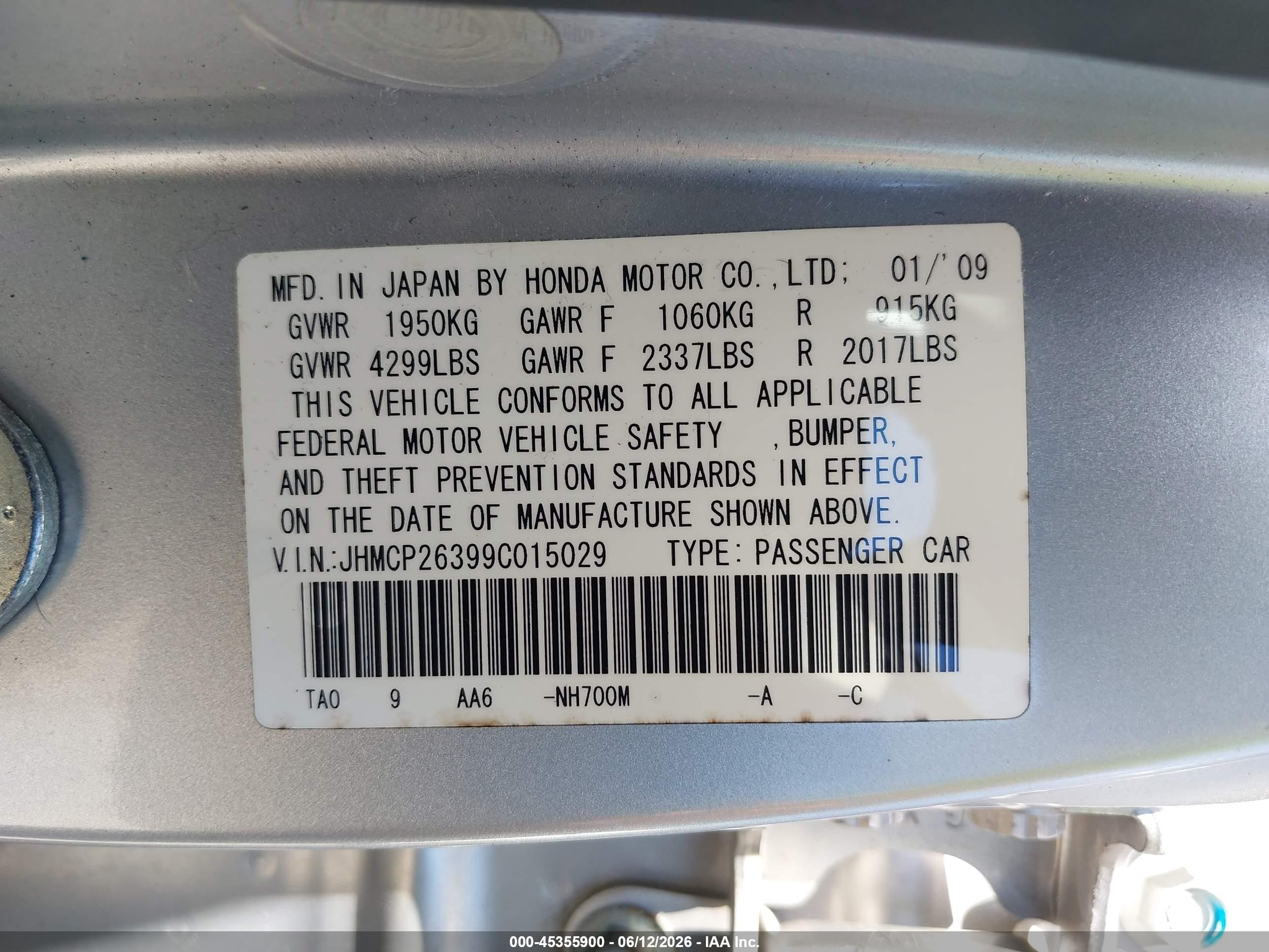 2009 Honda Accord 2.4 Lx Silver vin: JHMCP26399C015029