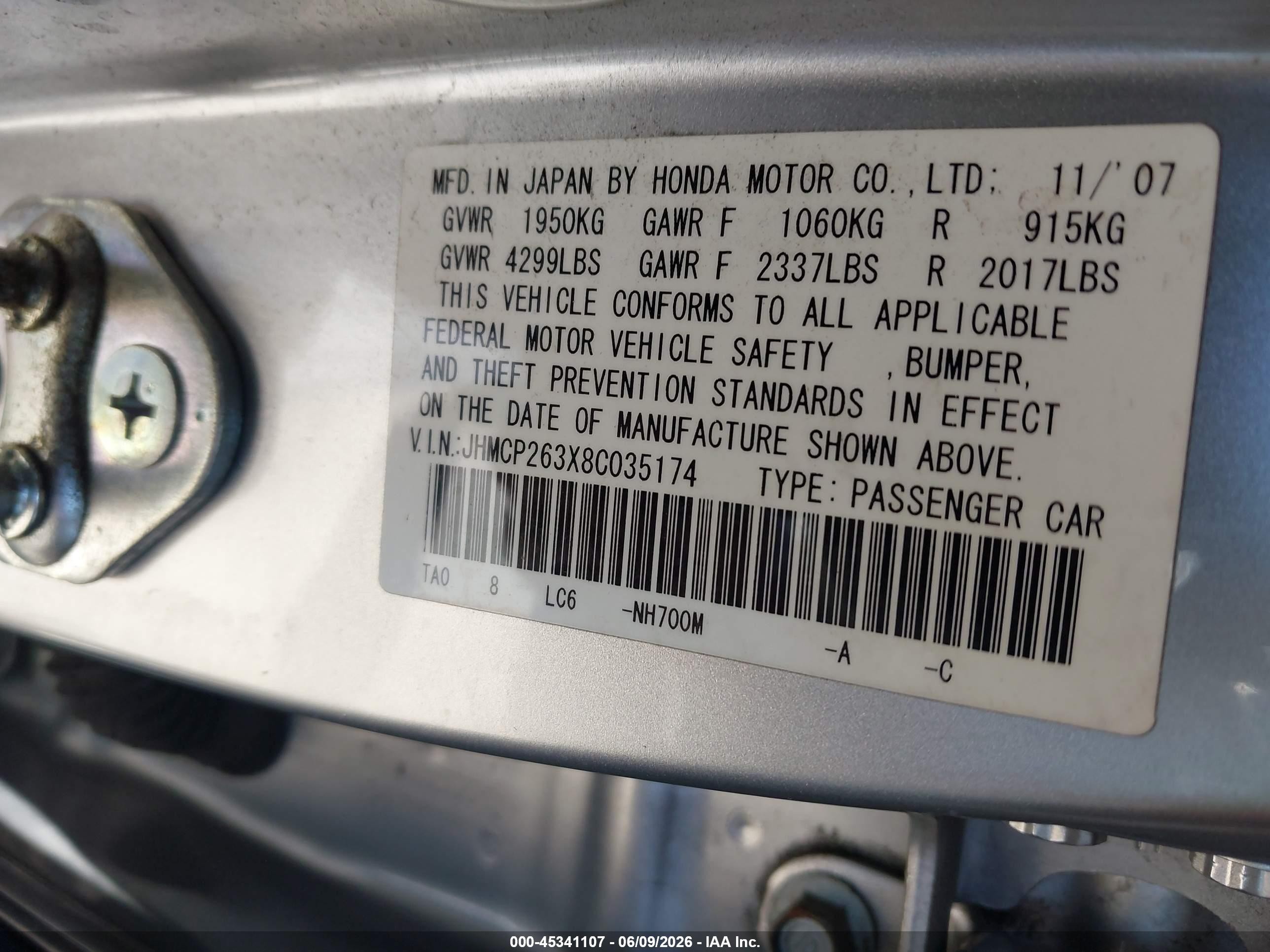 2008 Honda Accord 2.4 Lx Silver vin: JHMCP263X8C035174