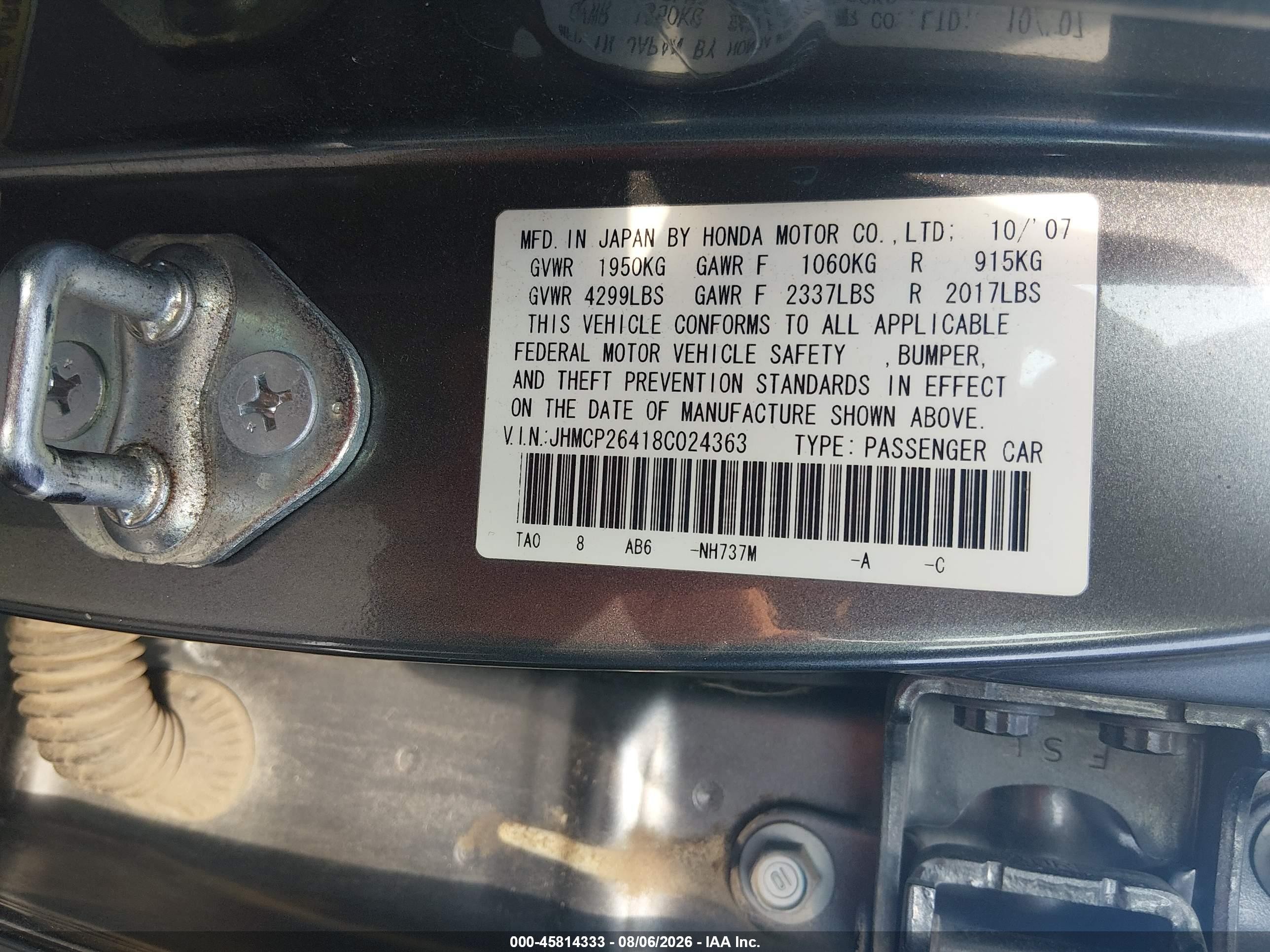 2008 Honda Accord 2.4 Lx-p Gray vin: JHMCP26418C024363