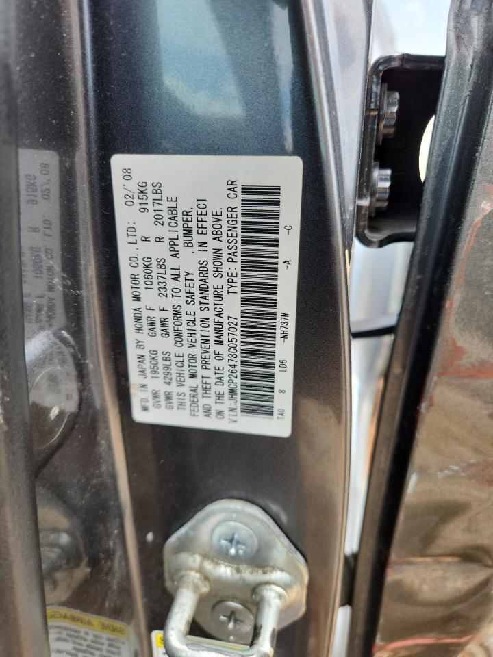 2008 Honda Accord Lxp Gray vin: JHMCP26478C057027