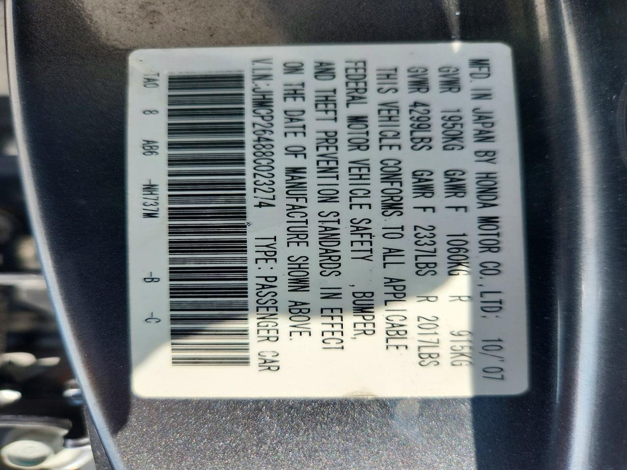 2008 Honda Accord Lxp Gray vin: JHMCP26488C023274
