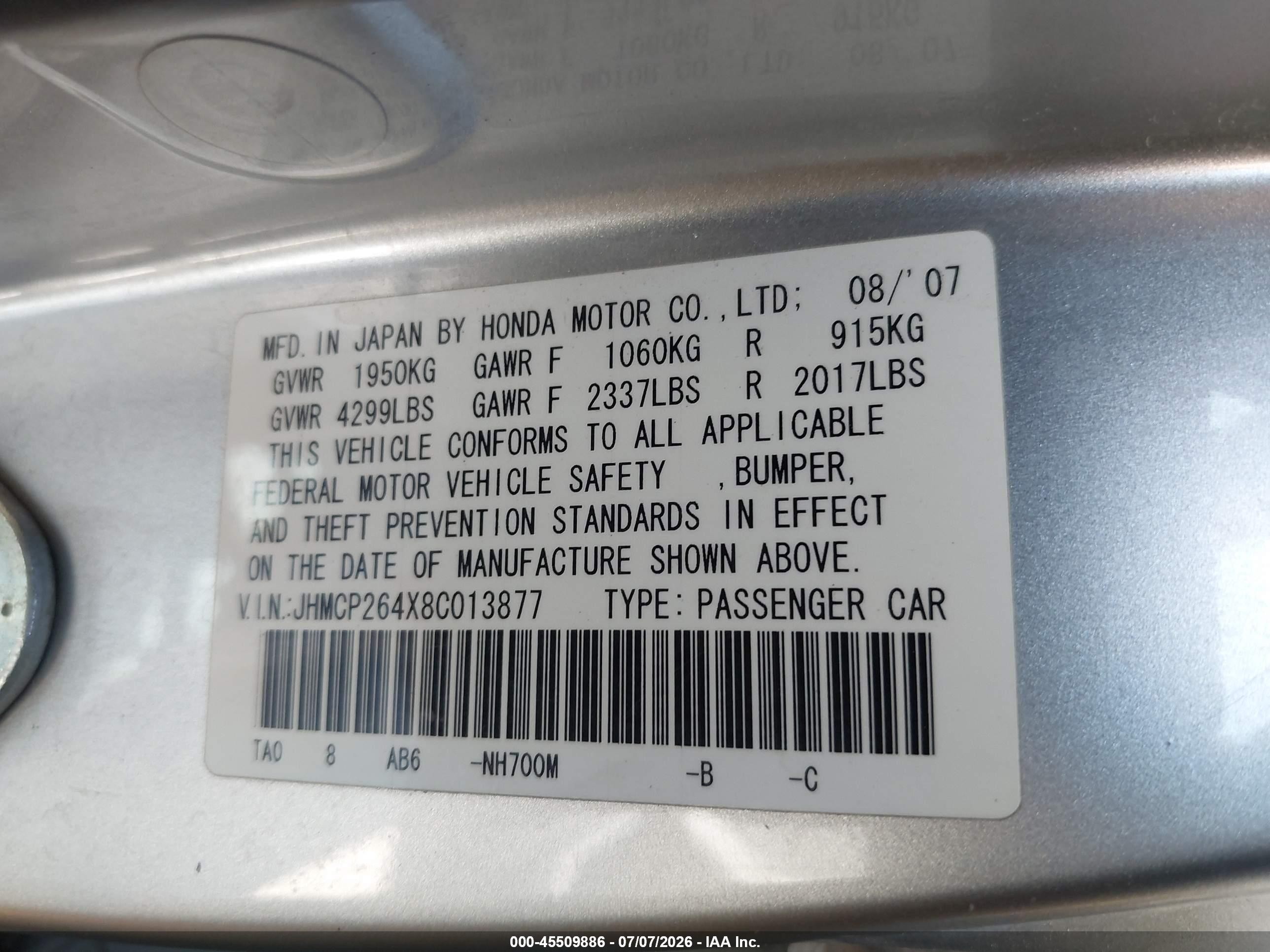 2008 Honda Accord 2.4 Lx-p Silver vin: JHMCP264X8C013877