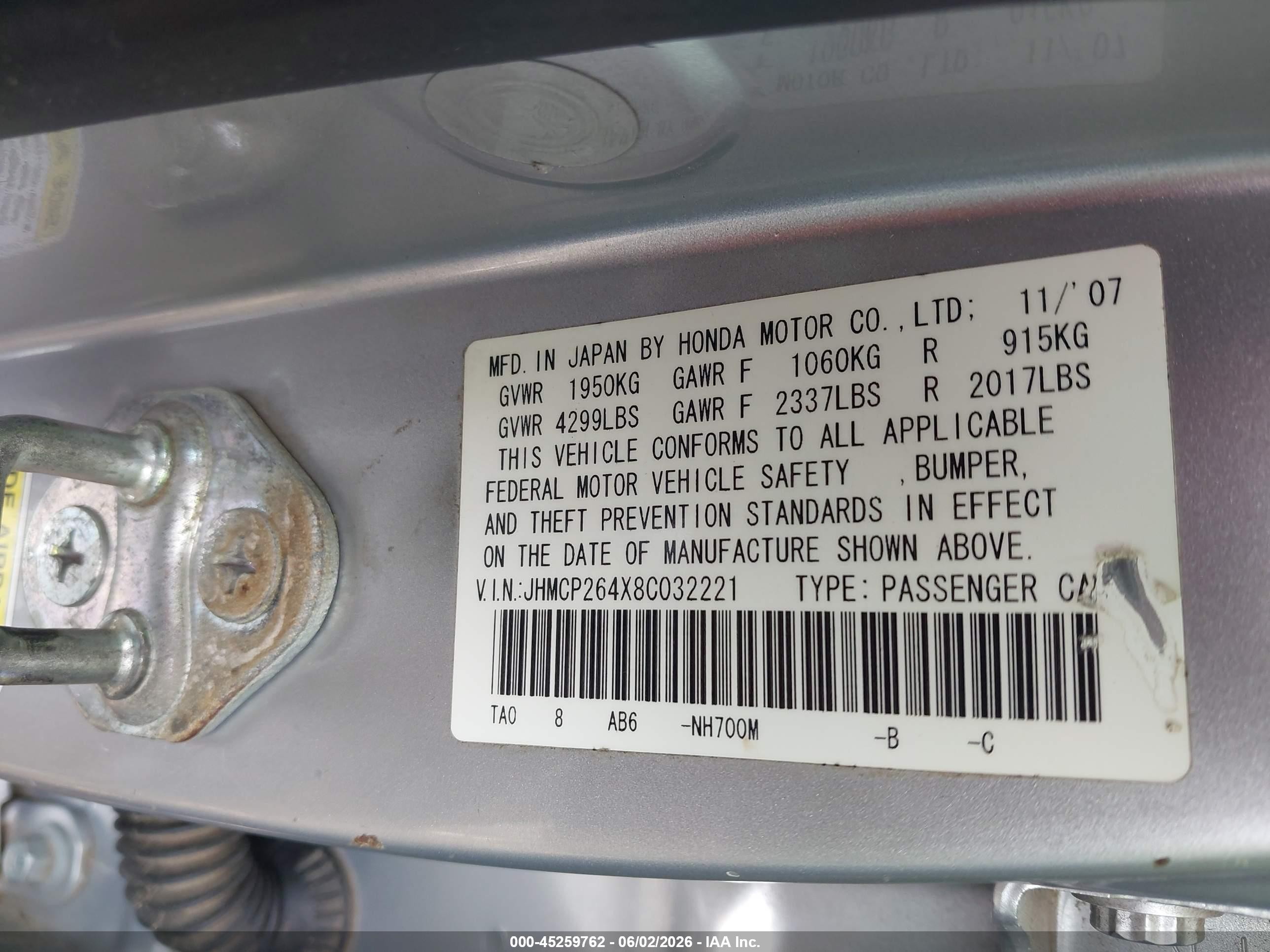 2008 Honda Accord 2.4 Lx-p Silver vin: JHMCP264X8C032221