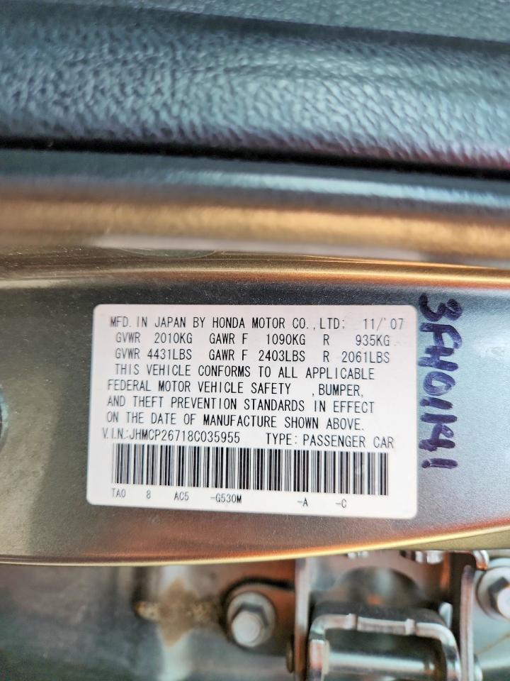 2008 Honda Accord Ex Зеленый vin: JHMCP26718C035955
