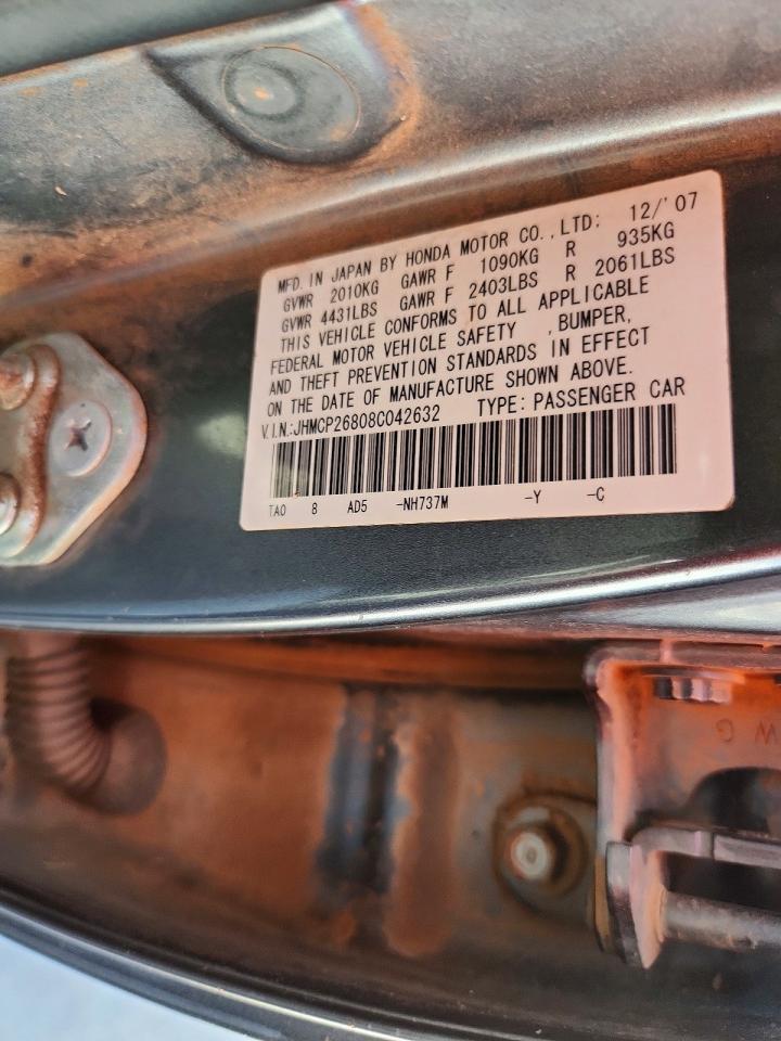 2008 Honda Accord Exl Gray vin: JHMCP26808C042632