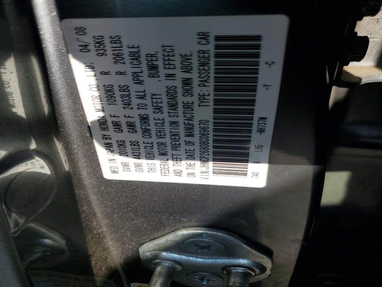 2008 Honda Accord Exl Gray vin: JHMCP26808C069670