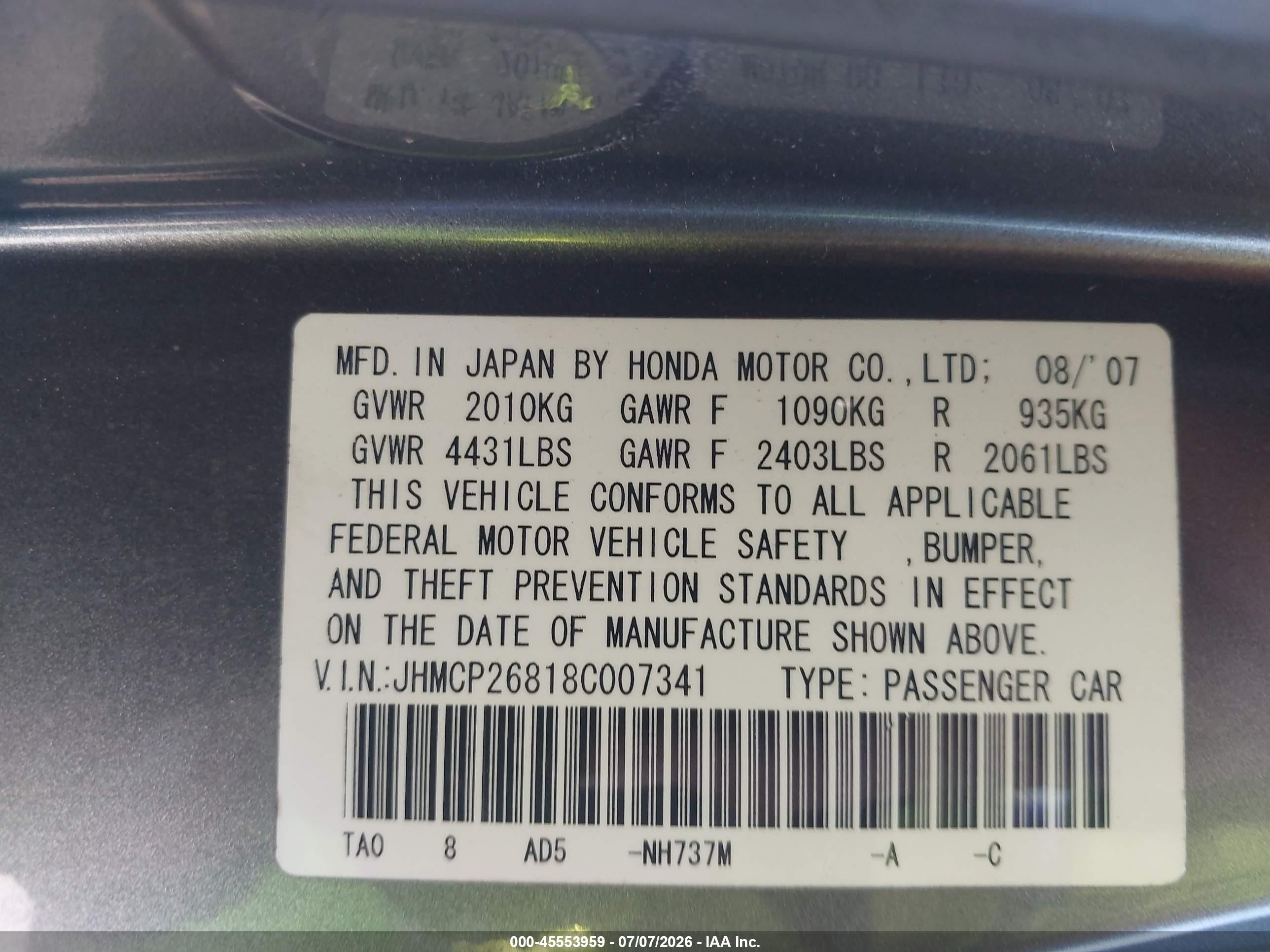 2008 Honda Accord 2.4 Ex-l Gray vin: JHMCP26818C007341
