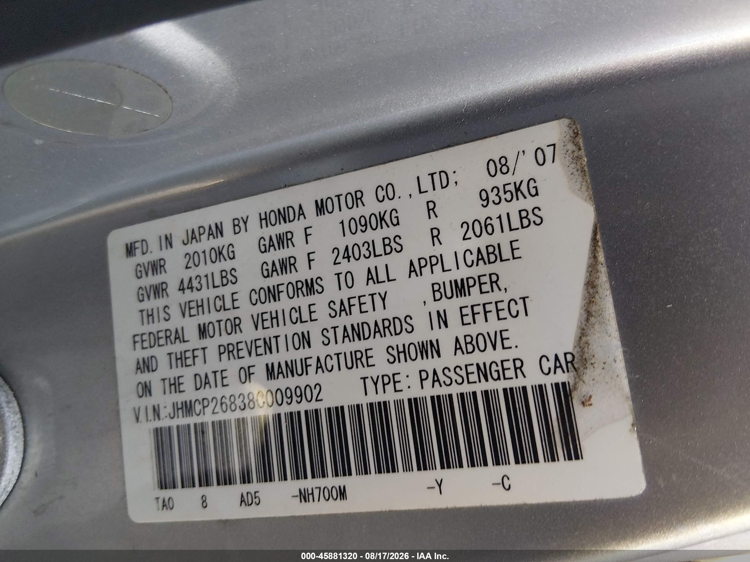 2008 Honda Accord 2.4 Ex-l Silver vin: JHMCP26838C009902