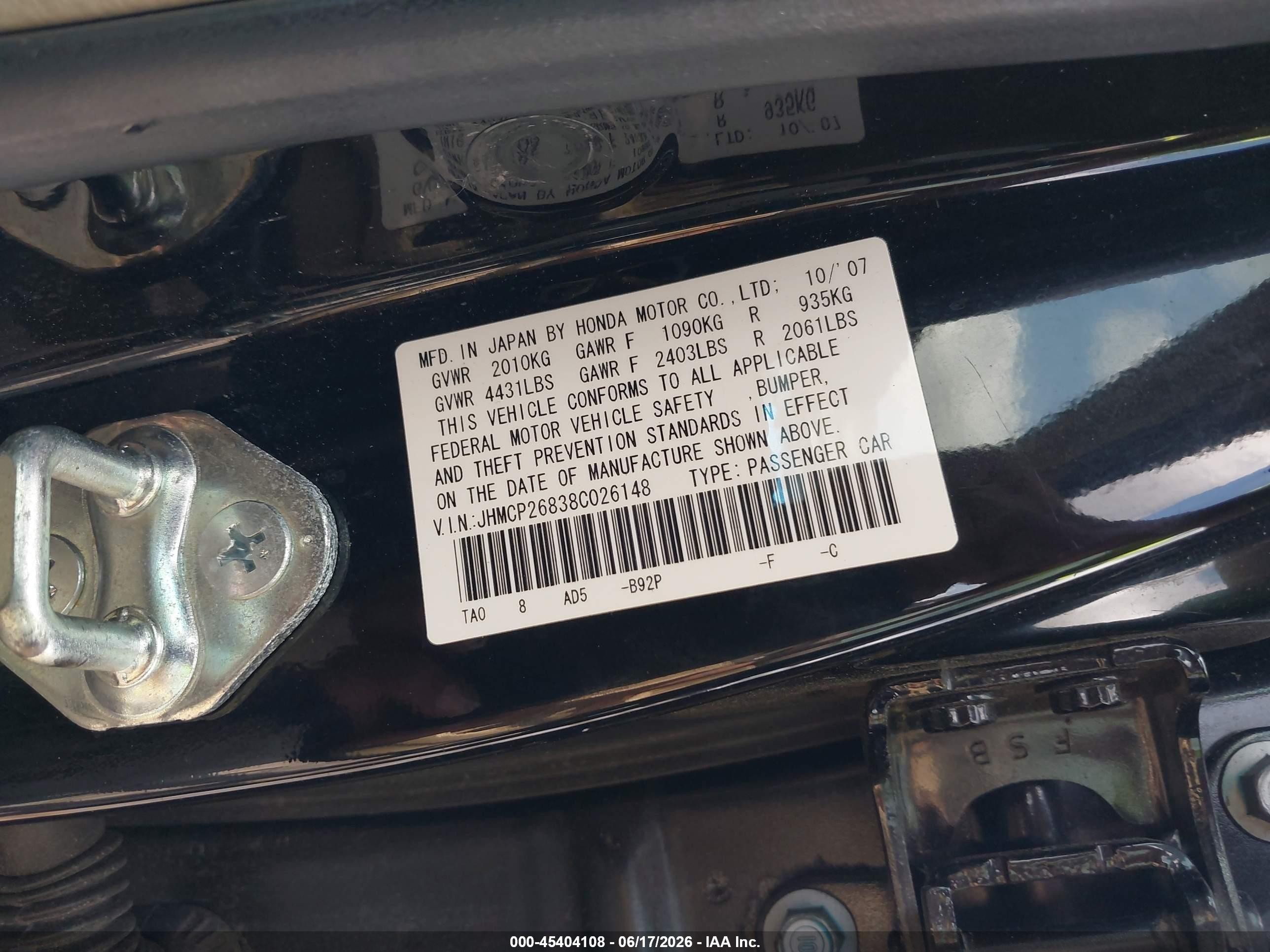 2008 Honda Accord 2.4 Ex-l Black vin: JHMCP26838C026148