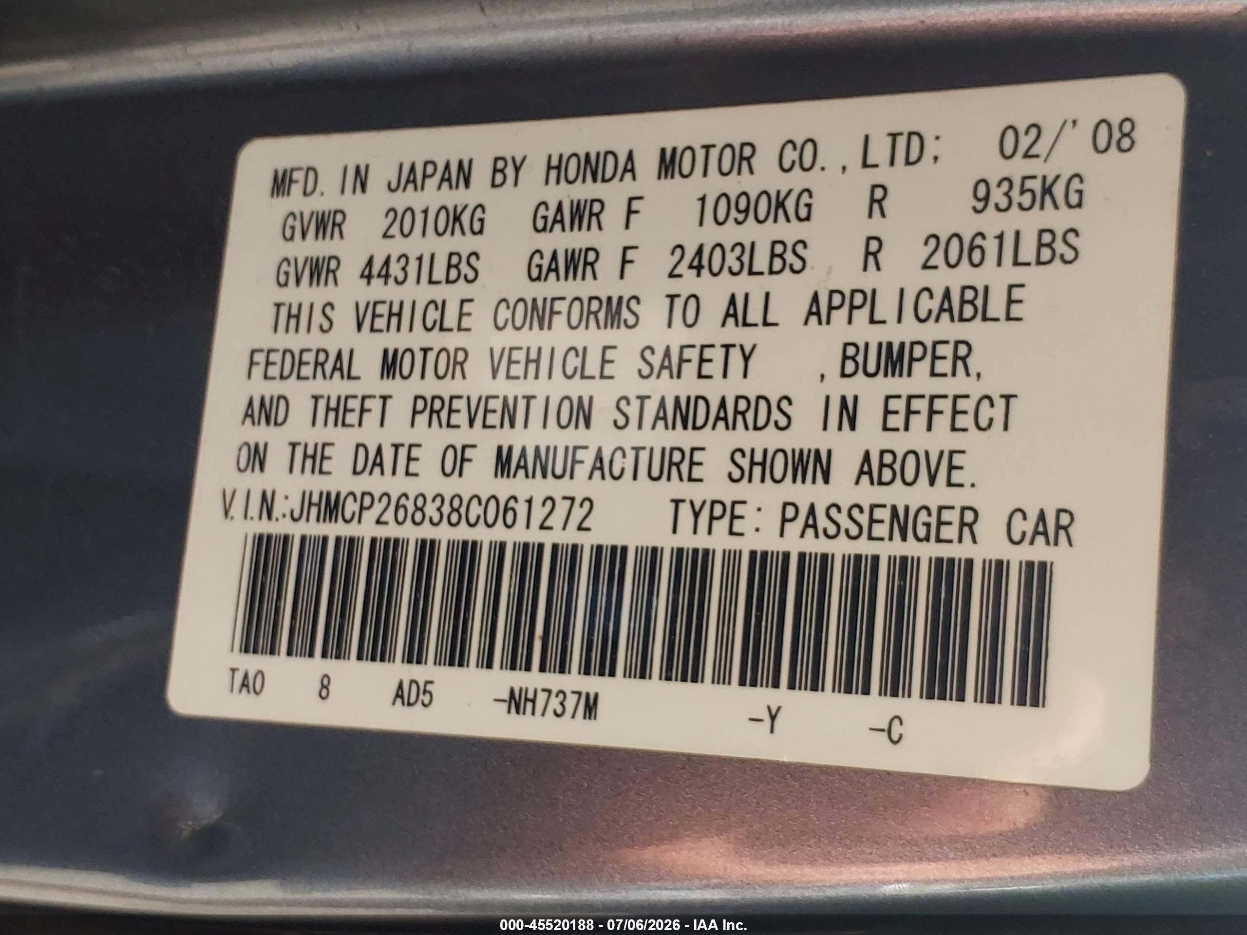 2008 Honda Accord 2.4 Ex-l Gray vin: JHMCP26838C061272