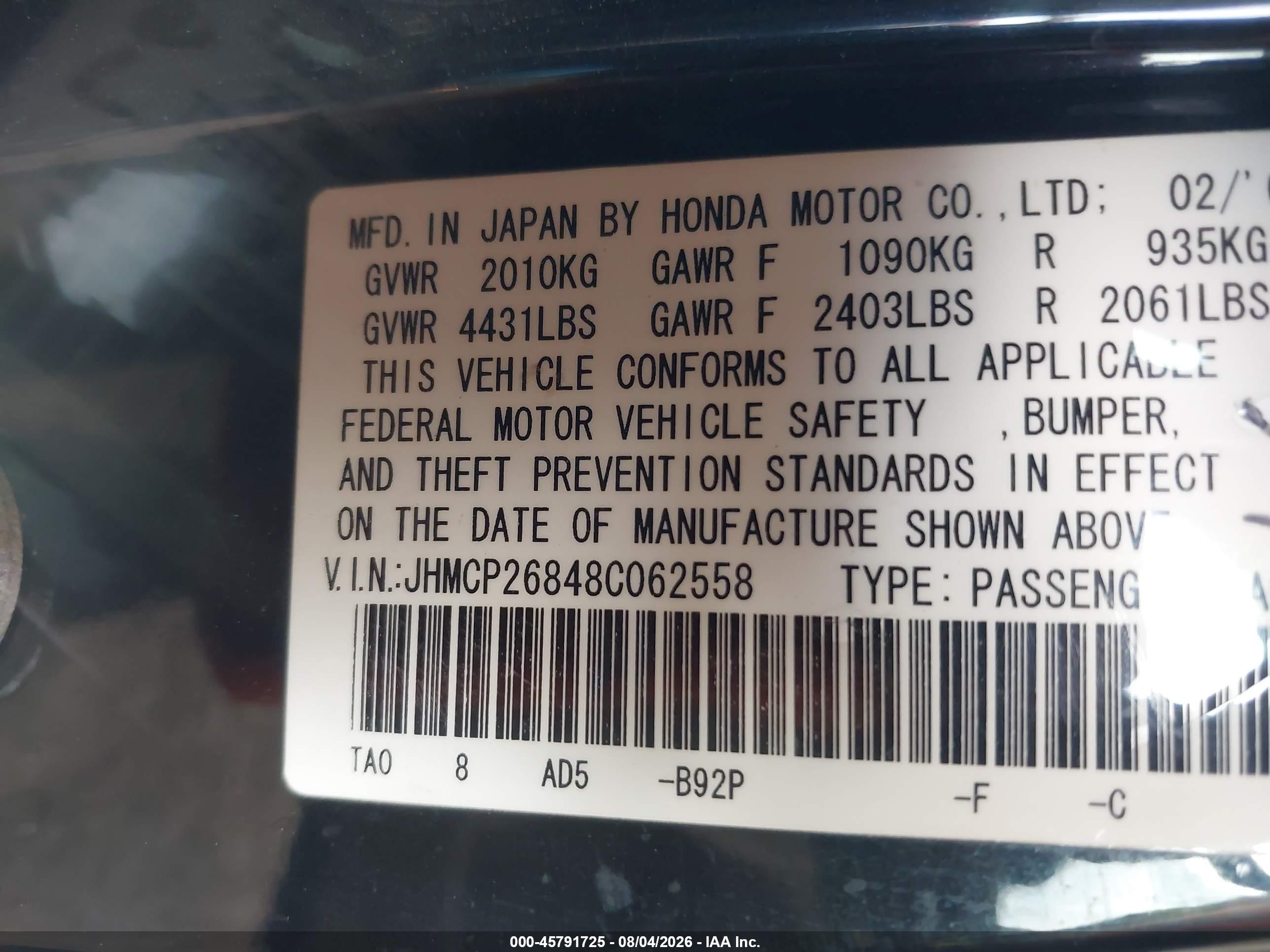 2008 Honda Accord 2.4 Ex-l Black vin: JHMCP26848C062558