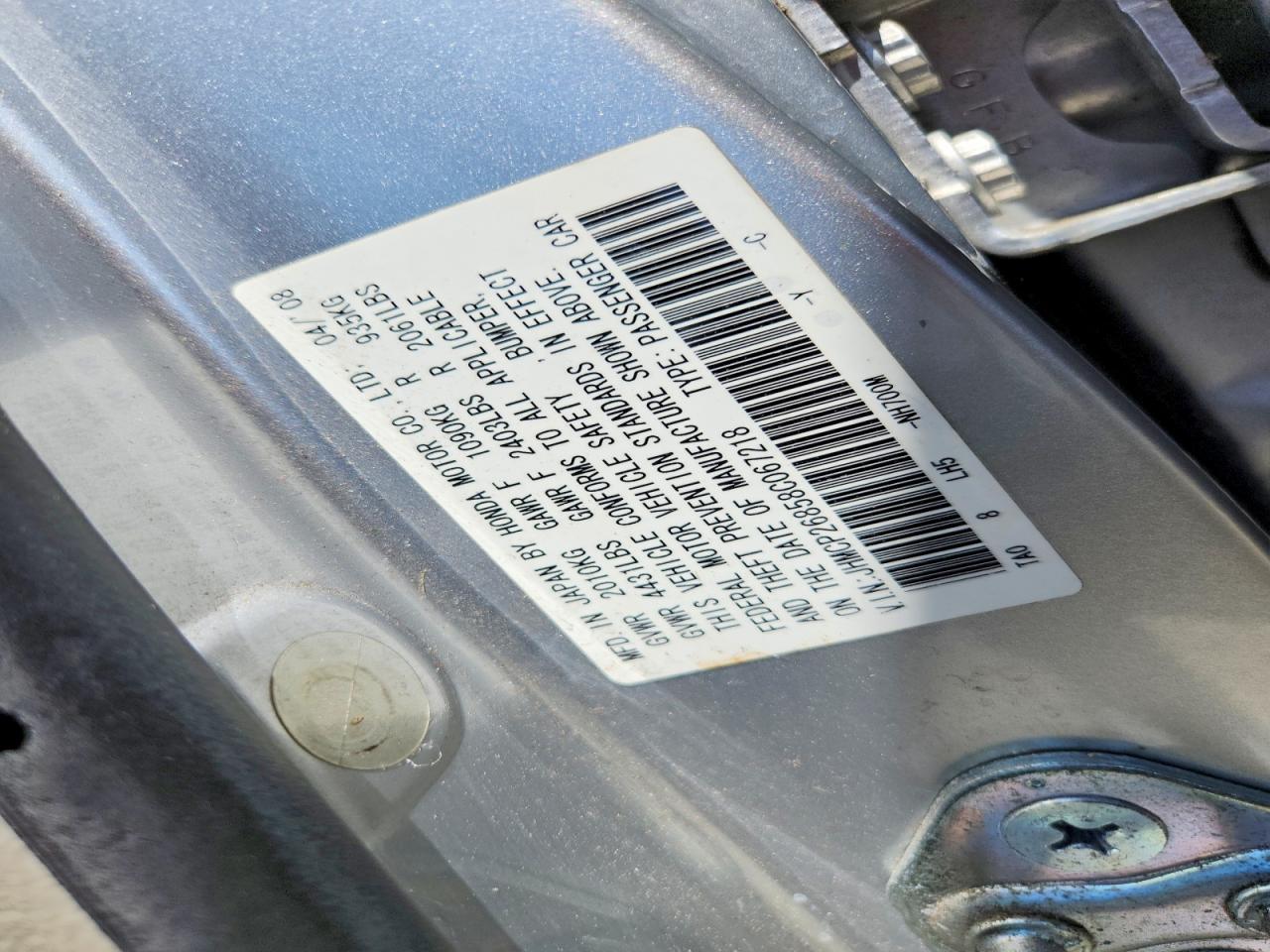2008 Honda Accord Exl Silver vin: JHMCP26858C067218