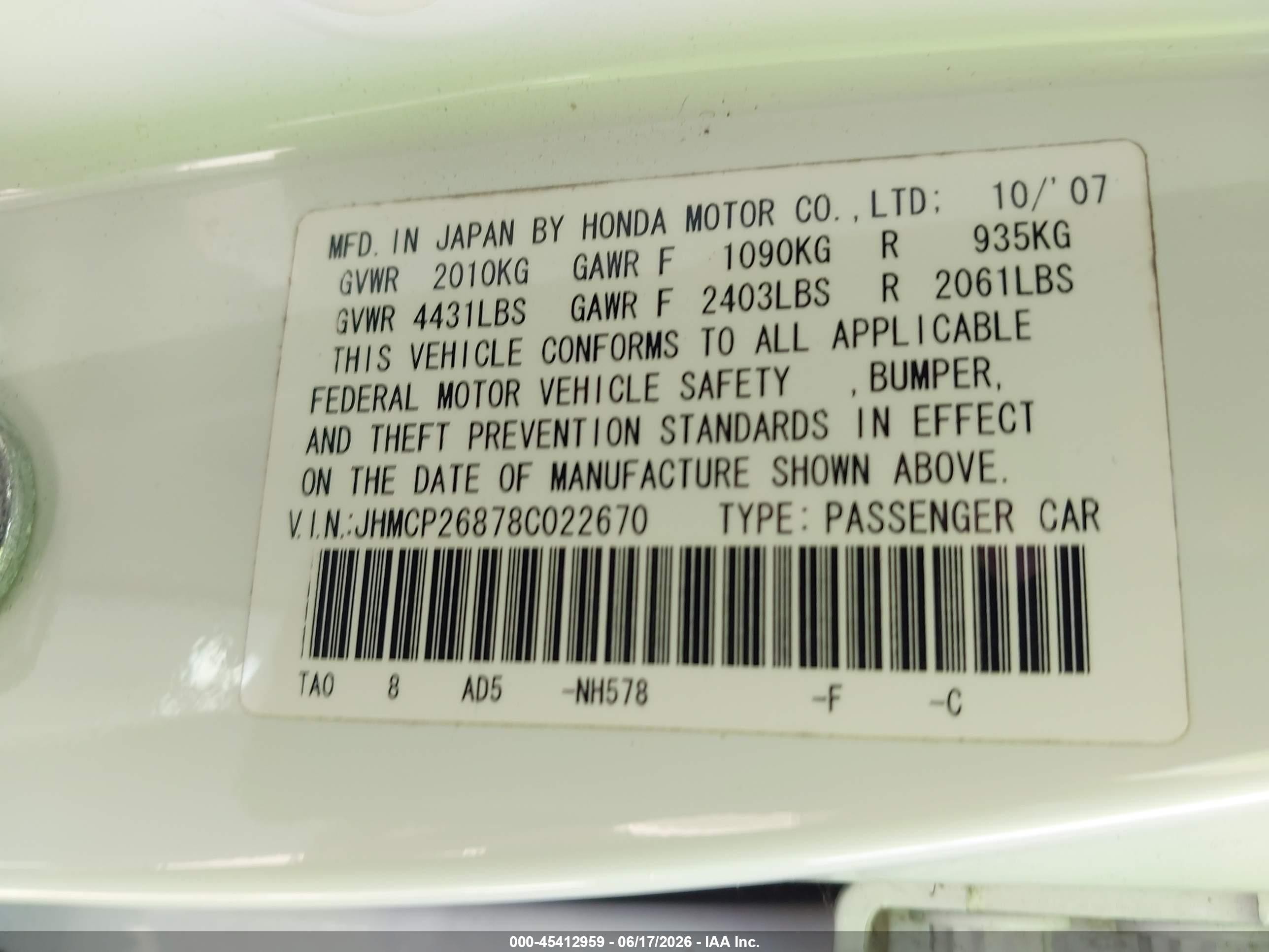 2008 Honda Accord 2.4 Ex-l White vin: JHMCP26878C022670