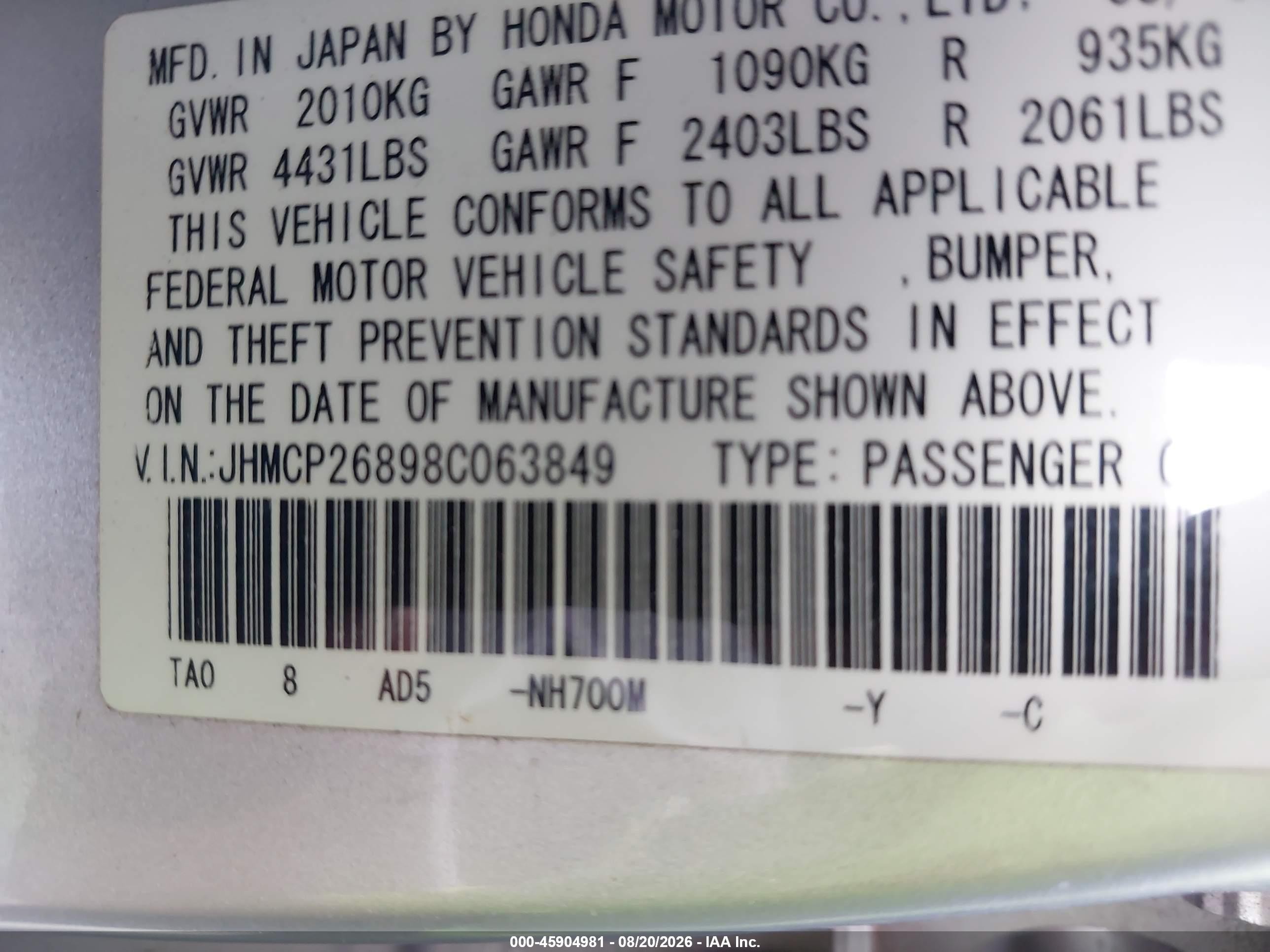 2008 Honda Accord 2.4 Ex-l Silver vin: JHMCP26898C063849