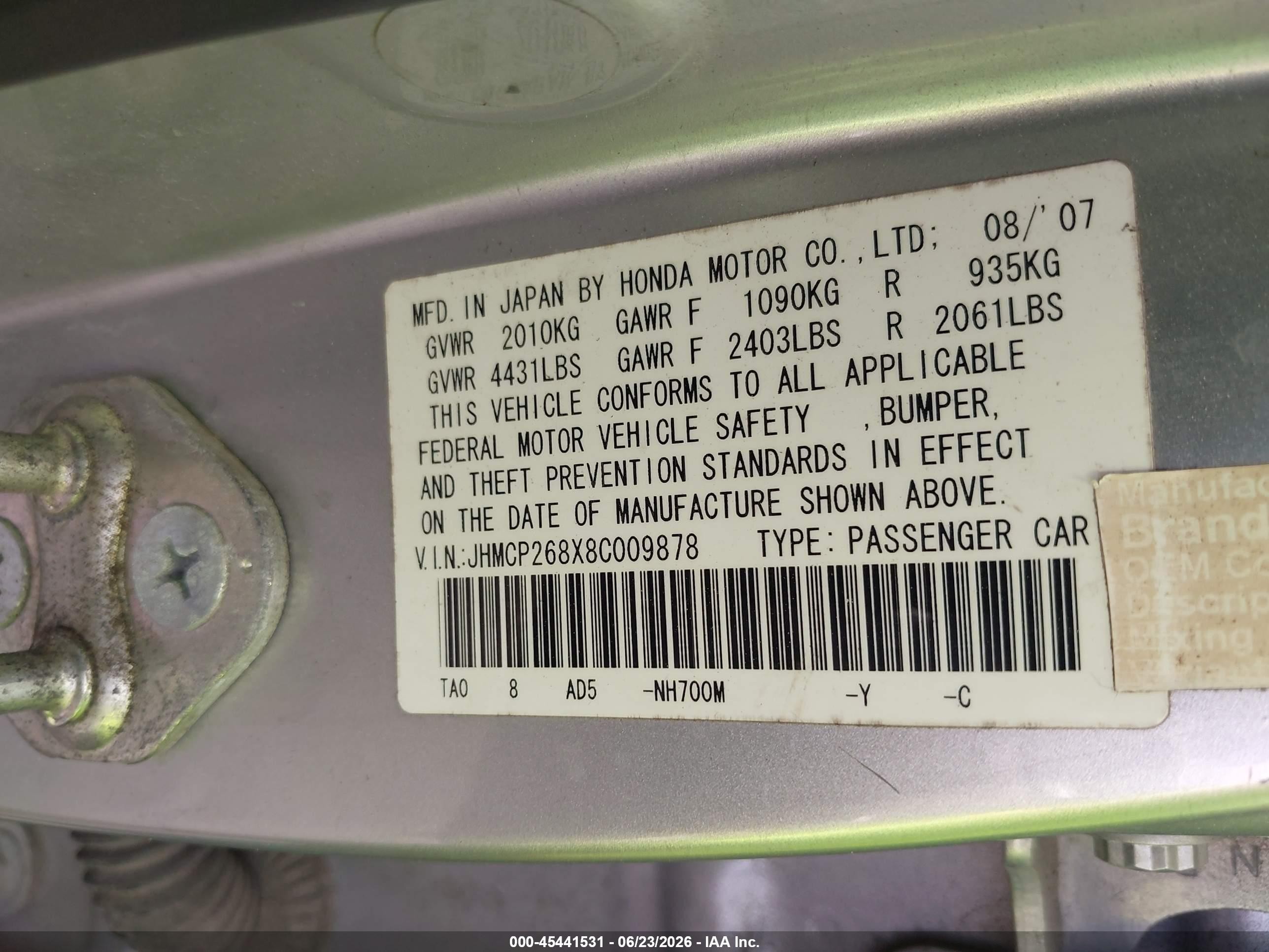 2008 Honda Accord 2.4 Ex-l Silver vin: JHMCP268X8C009878