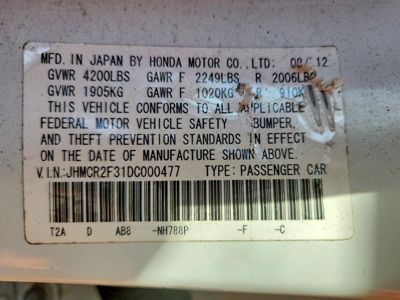 2013 Honda Accord Lx White vin: JHMCR2F31DC000477