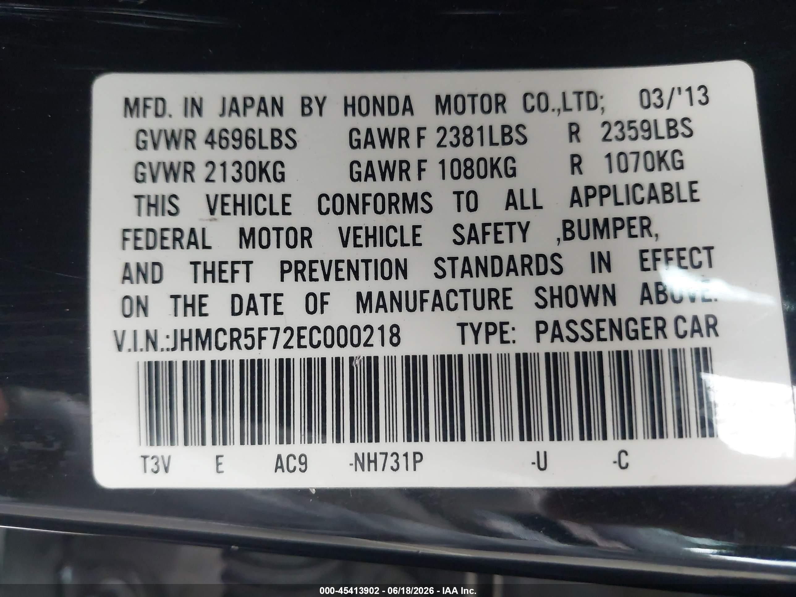 2014 Honda Accord Plug-in Hybrid   Black vin: JHMCR5F72EC000218
