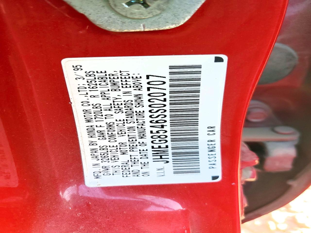 1995 Honda Civic Dx Red vin: JHMEG8546SS020707