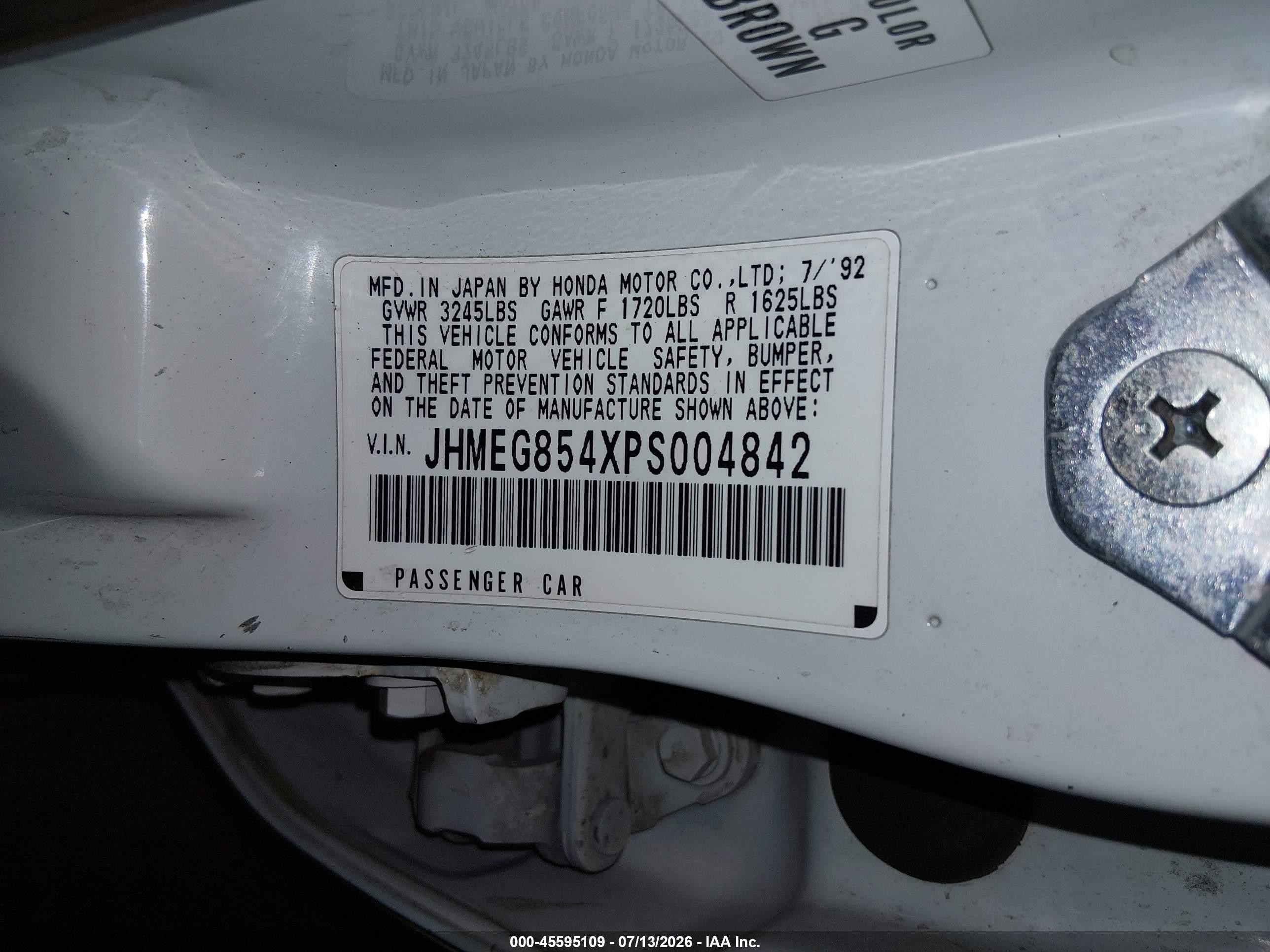 1993 Honda Civic Dx White vin: JHMEG854XPS004842