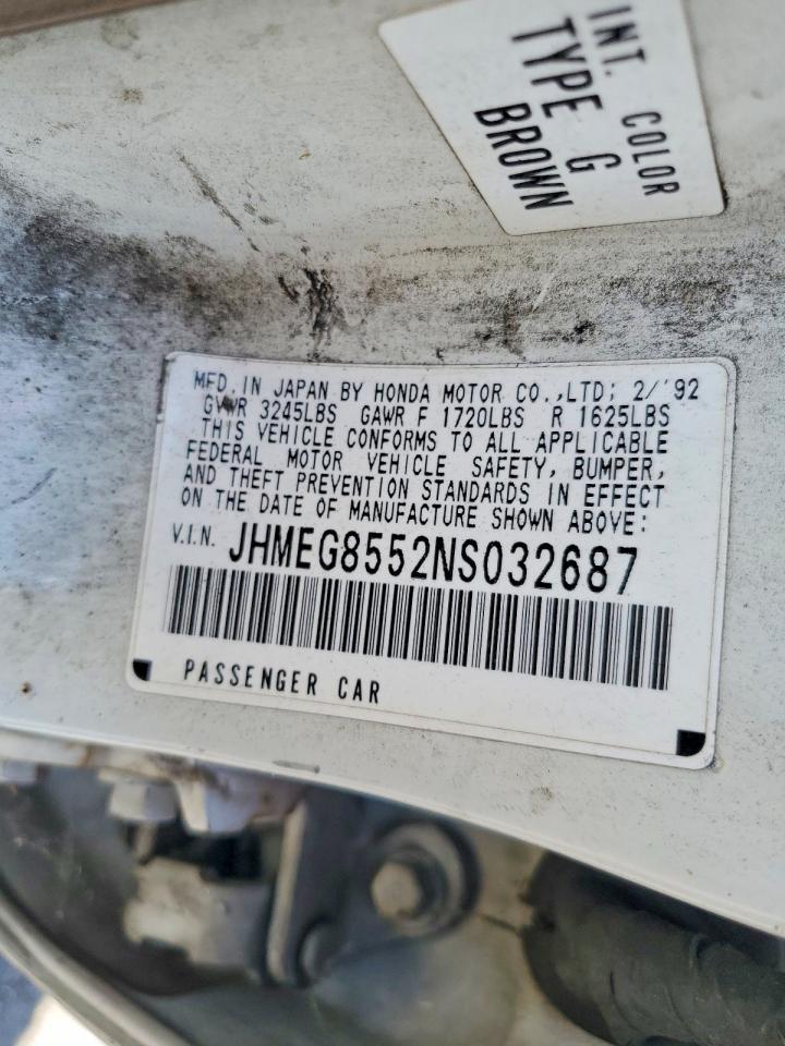 1992 Honda Civic Lx Белый vin: JHMEG8552NS032687