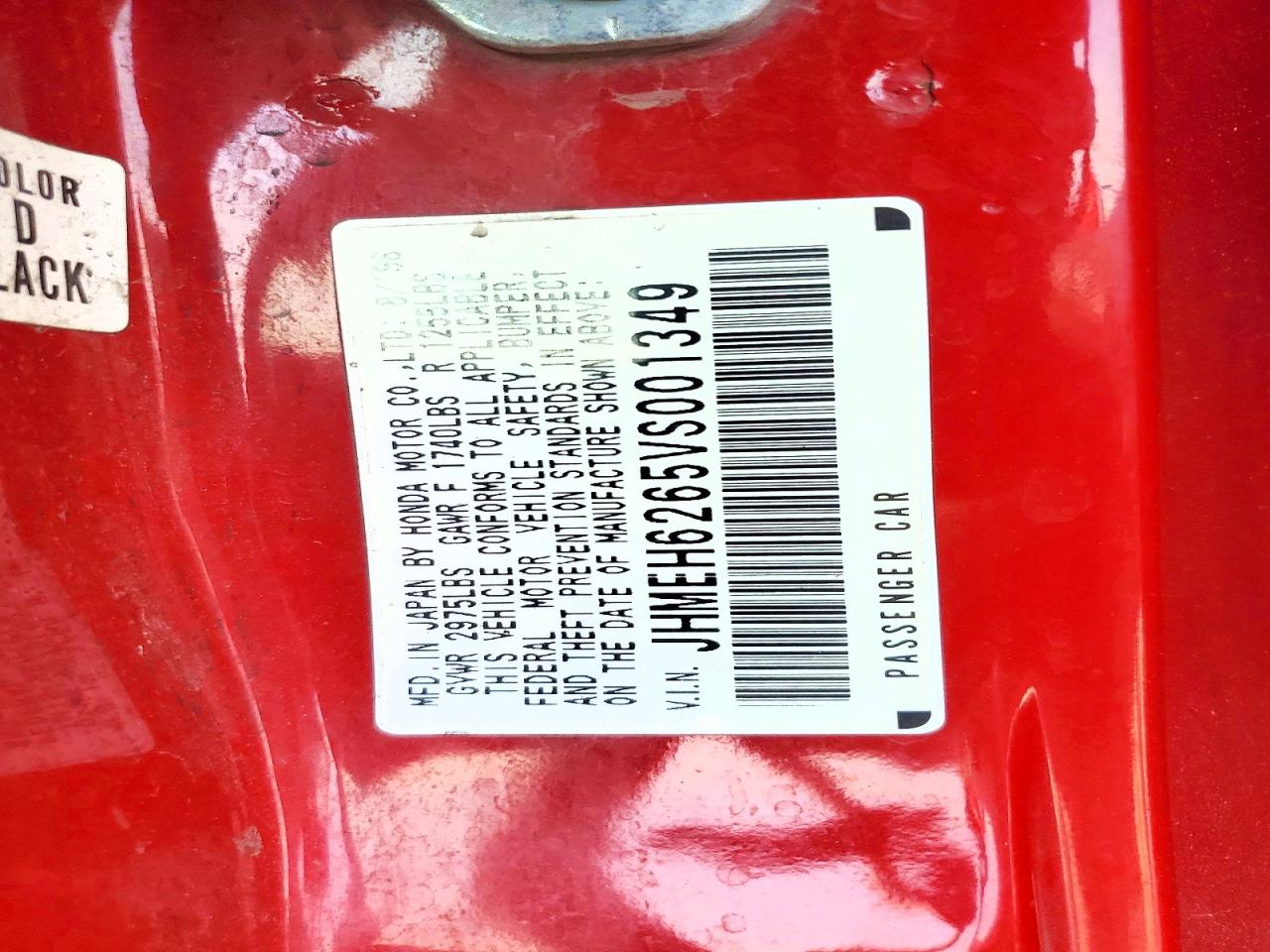 1997 Honda Civic Del Sol Si Red vin: JHMEH6265VS001349