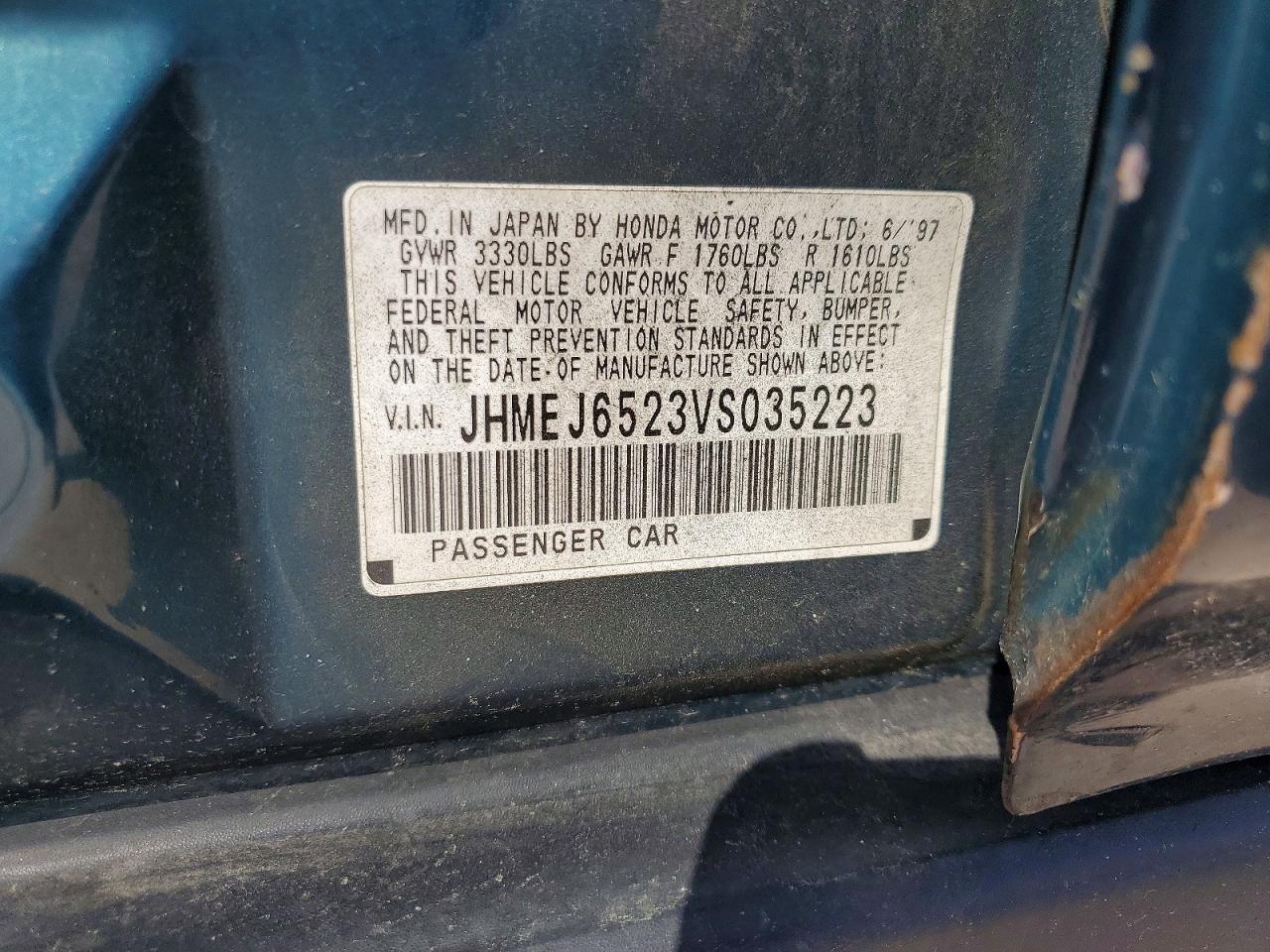 1997 Honda Civic Dx Teal vin: JHMEJ6523VS035223