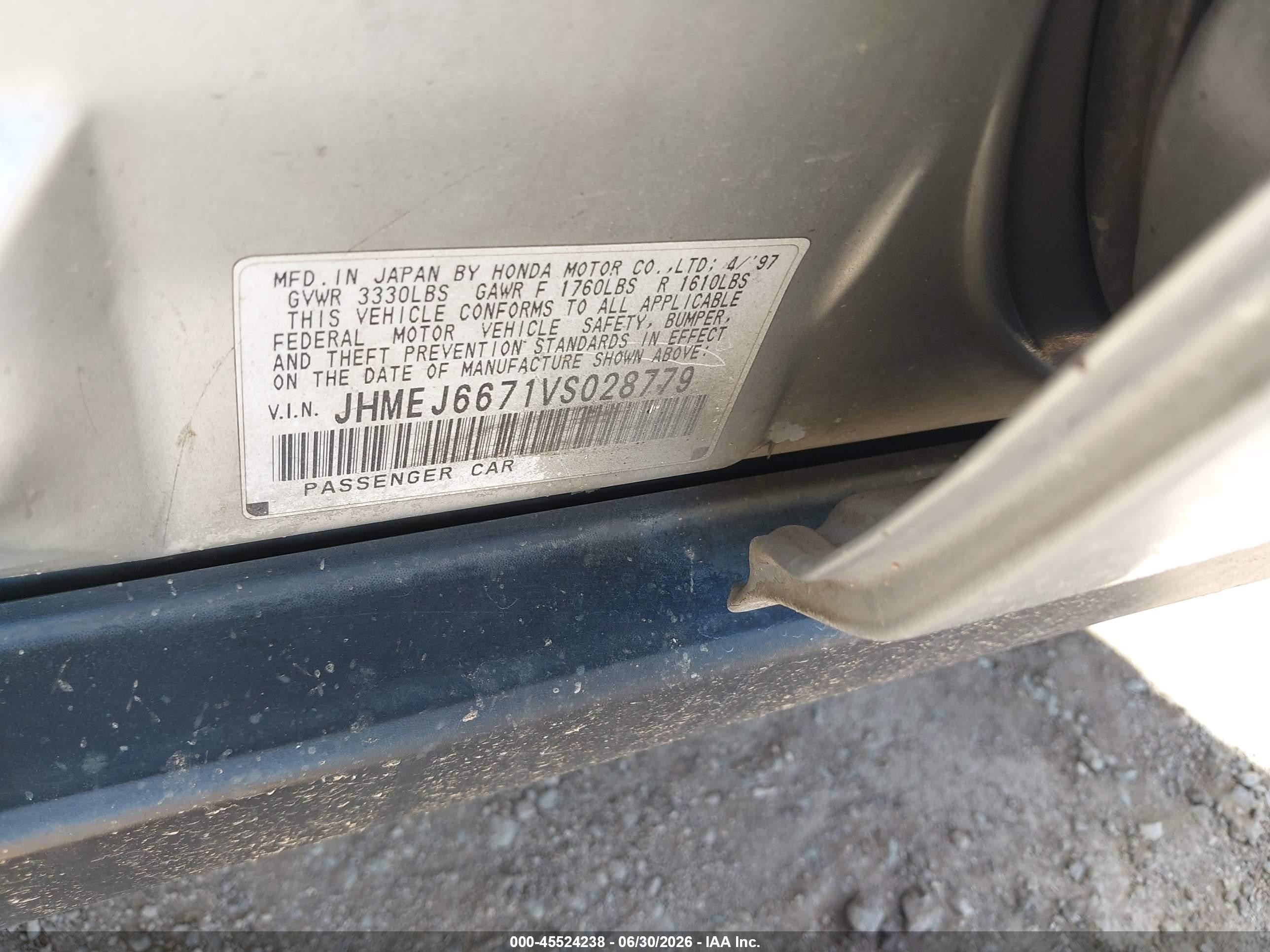 1997 Honda Civic Lx Silver vin: JHMEJ6671VS028779