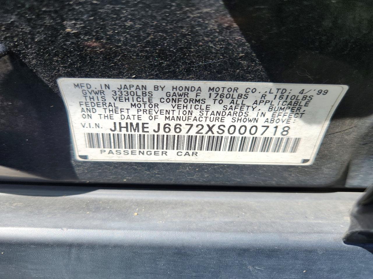 1999 Honda Civic Lx Black vin: JHMEJ6672XS000718