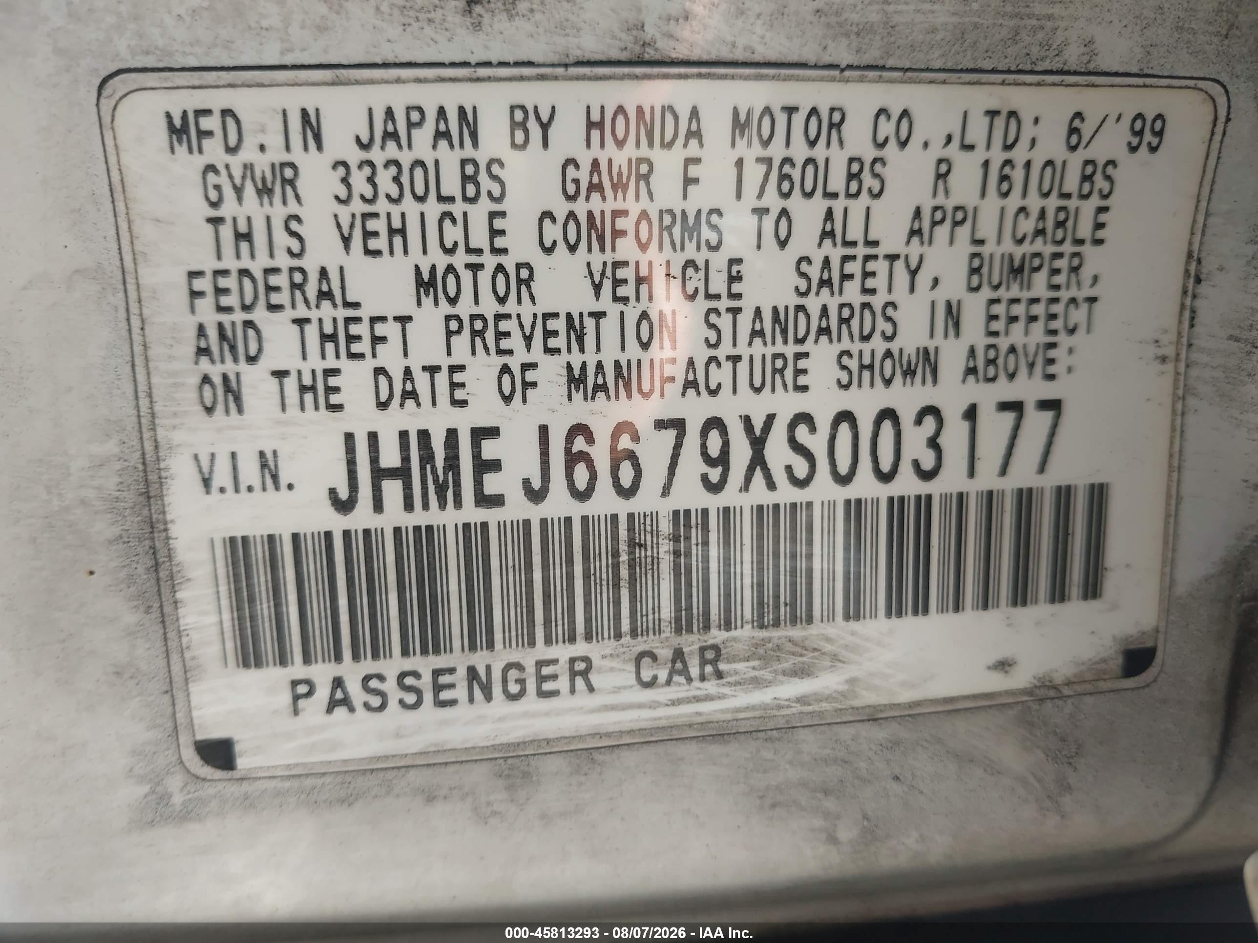 1999 Honda Civic Lx White vin: JHMEJ6679XS003177