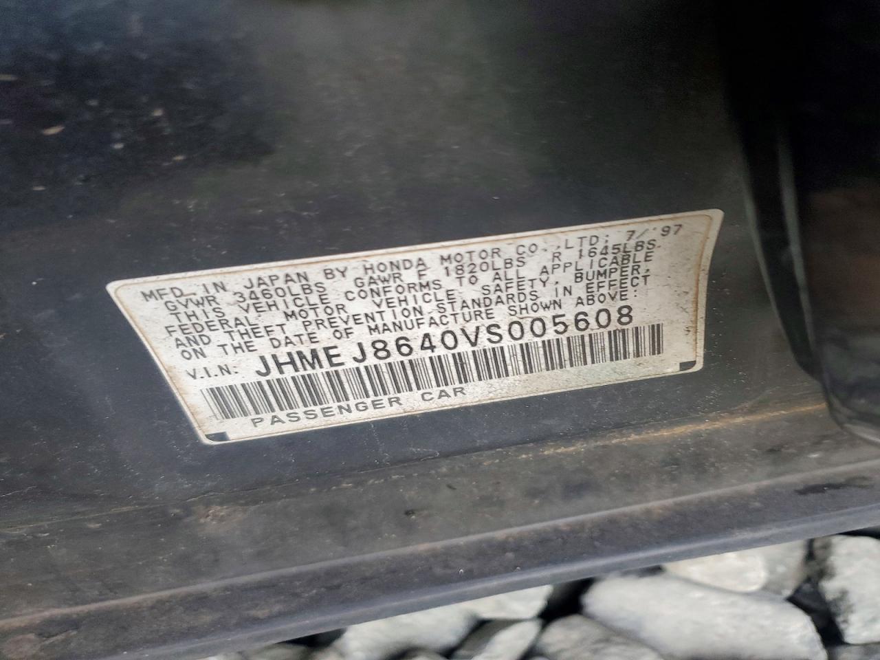 1997 Hond Civic Black vin: JHMEJ8640VS005608