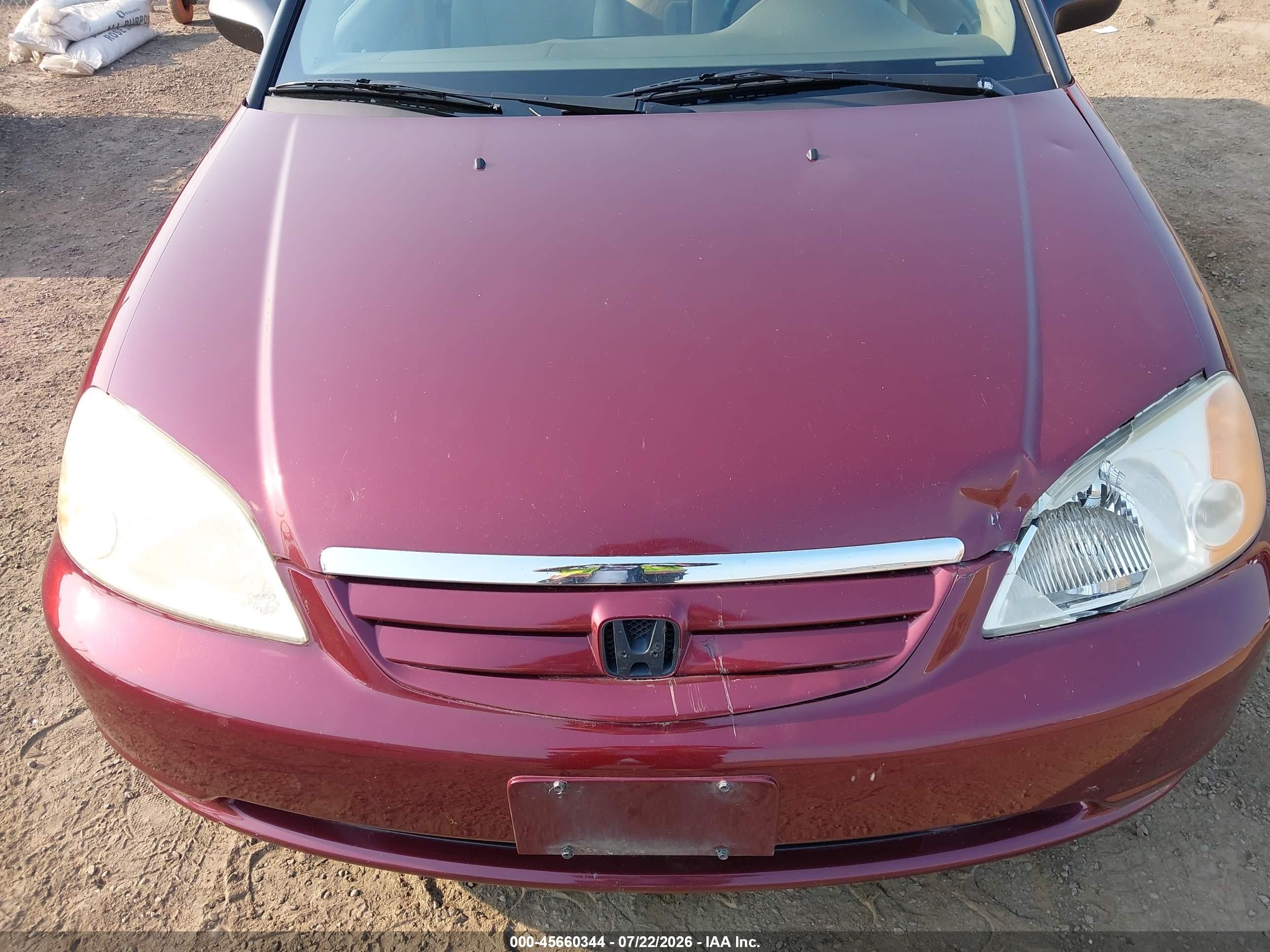 2002 Honda Civic Lx Burgundy vin: JHMES16502S006329