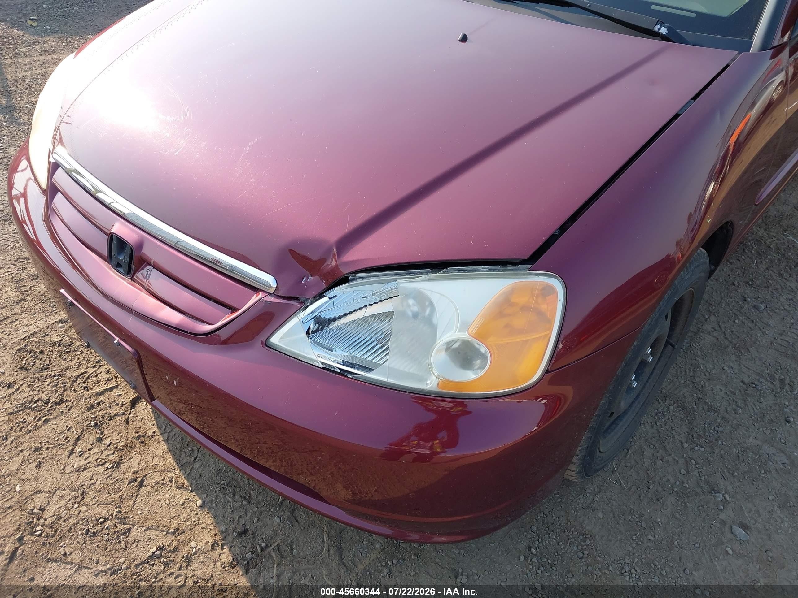 2002 Honda Civic Lx Burgundy vin: JHMES16502S006329