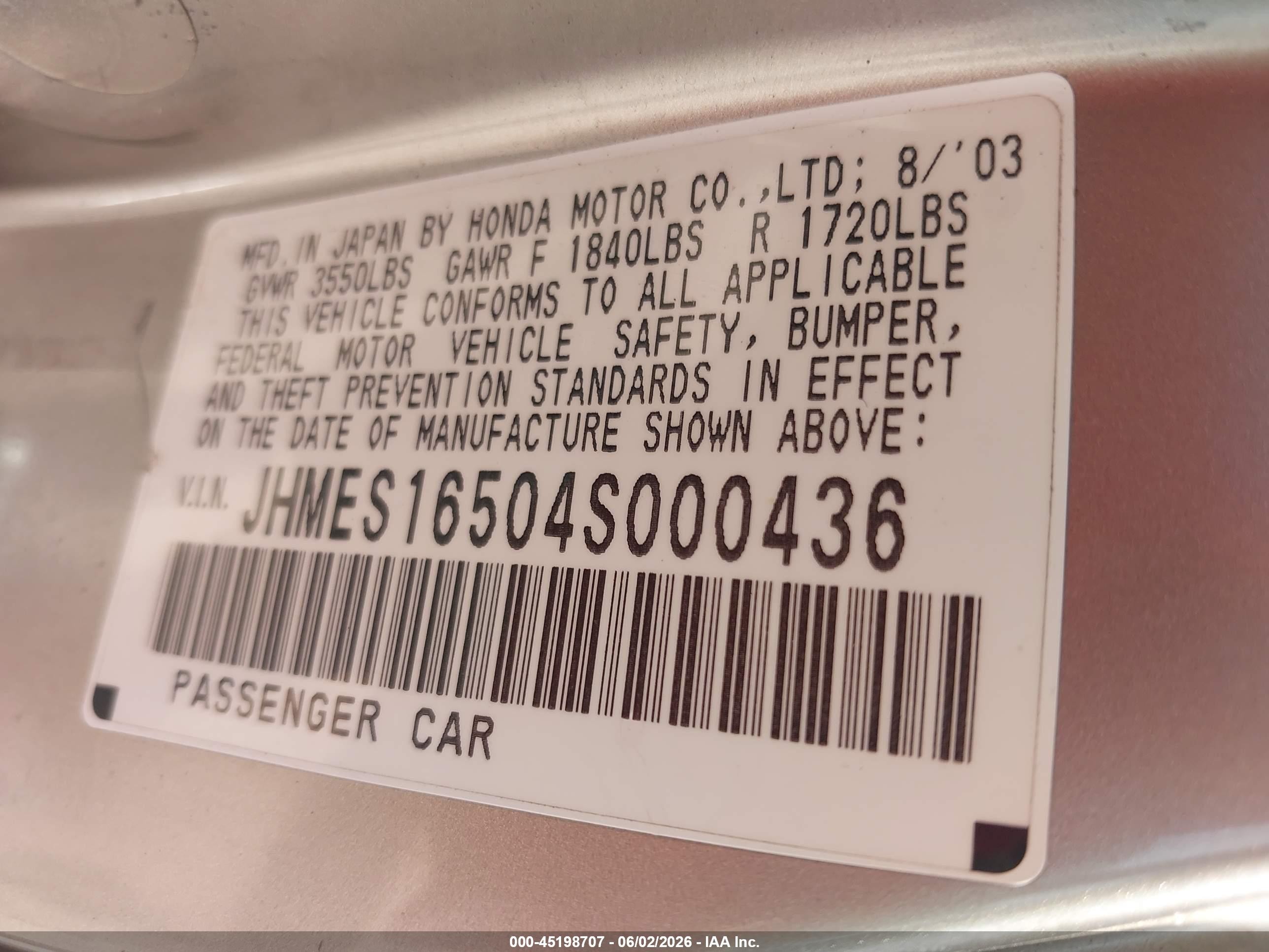 2004 Honda Civic Lx Silver vin: JHMES16504S000436