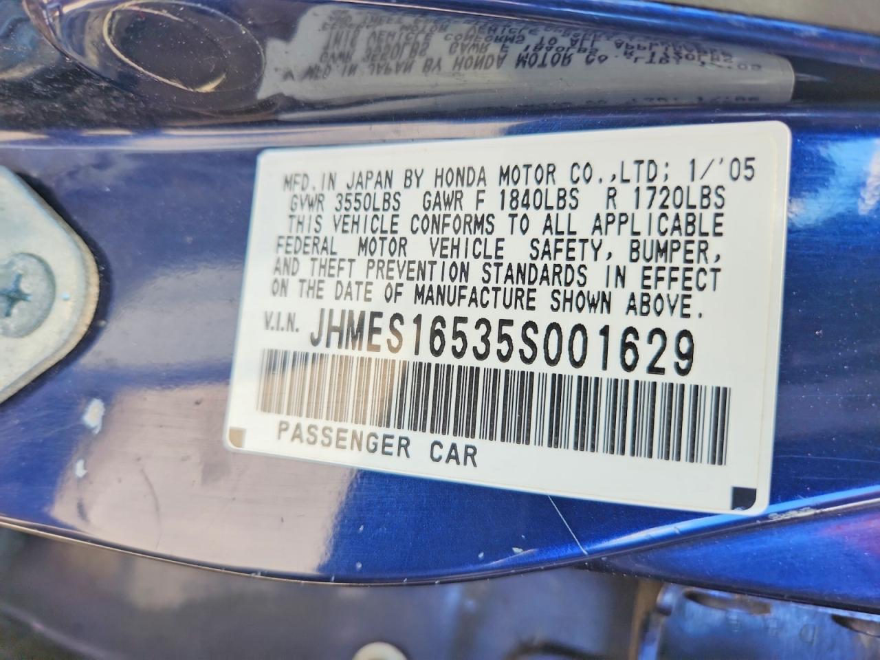2005 Honda Civic Lx Синий vin: JHMES16535S001629