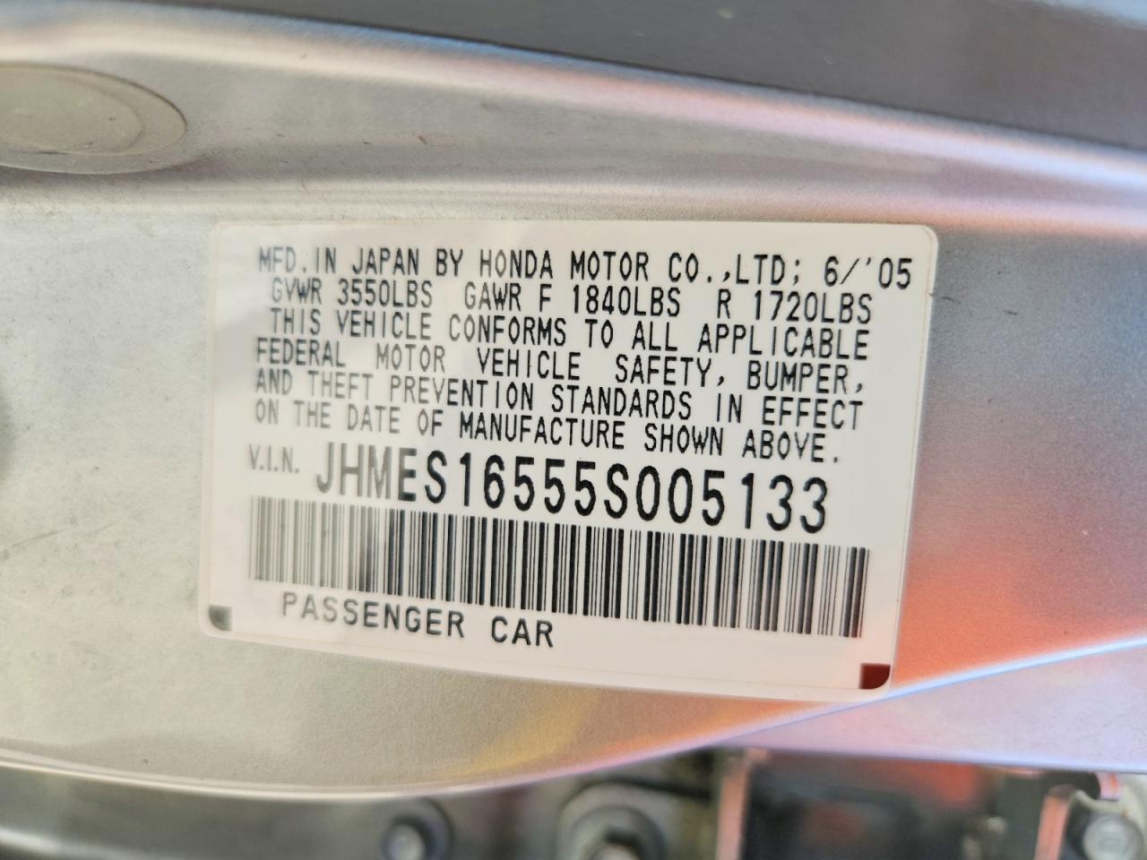 2005 Honda Civic Lx Silver vin: JHMES16555S005133