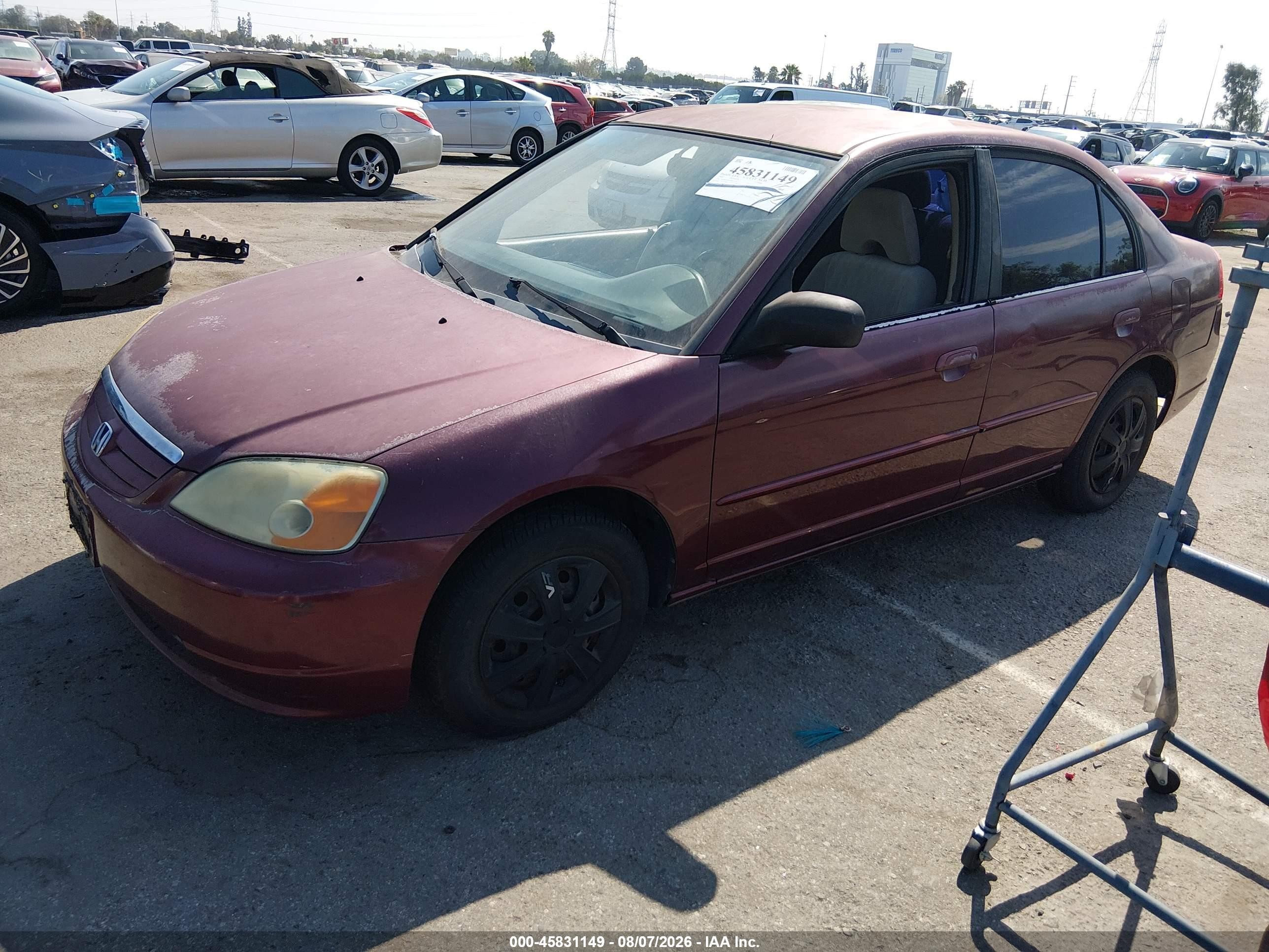 2003 Honda Civic Lx Maroon vin: JHMES16593S002328