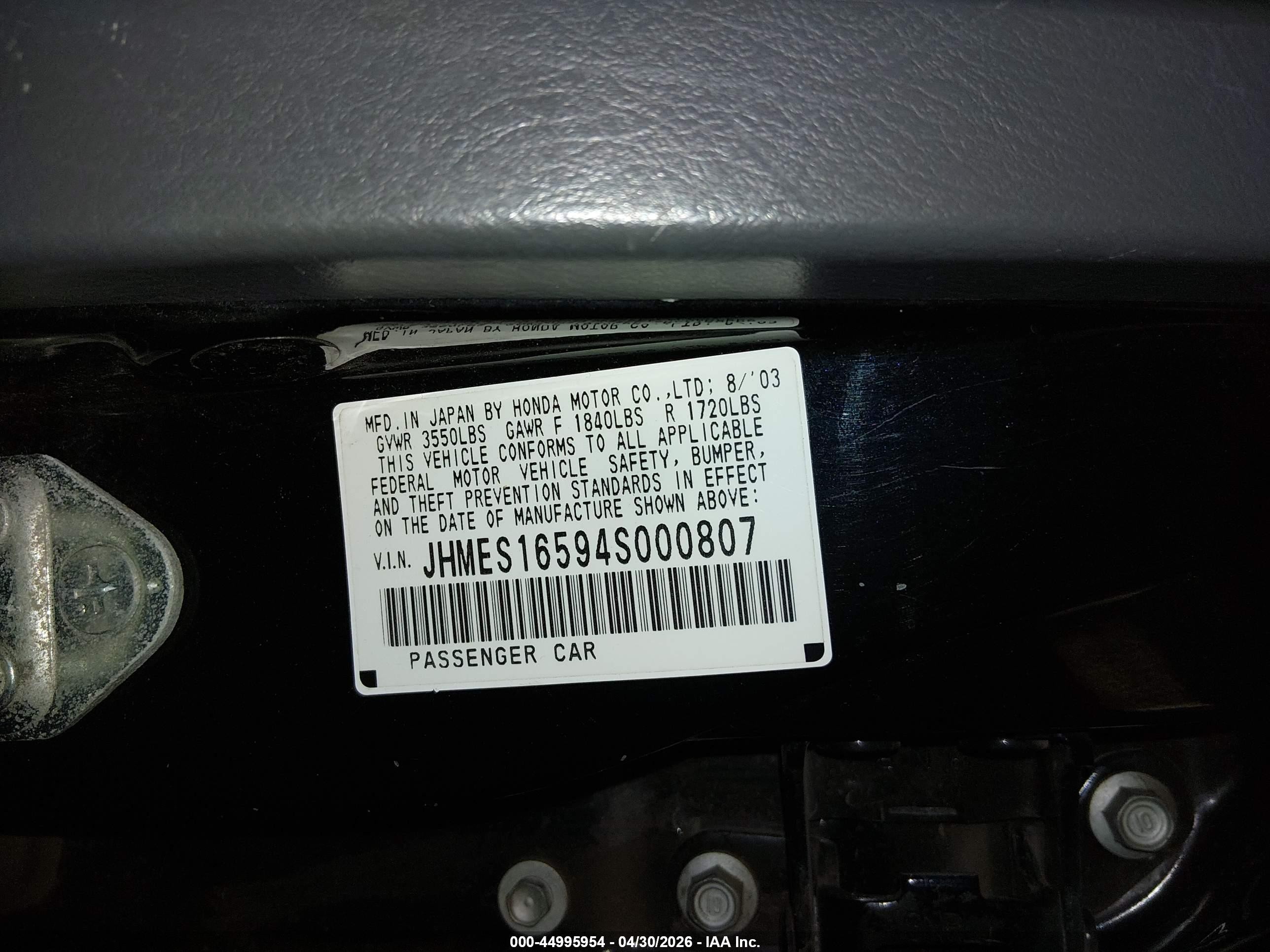 2004 Honda Civic Lx Black vin: JHMES16594S000807