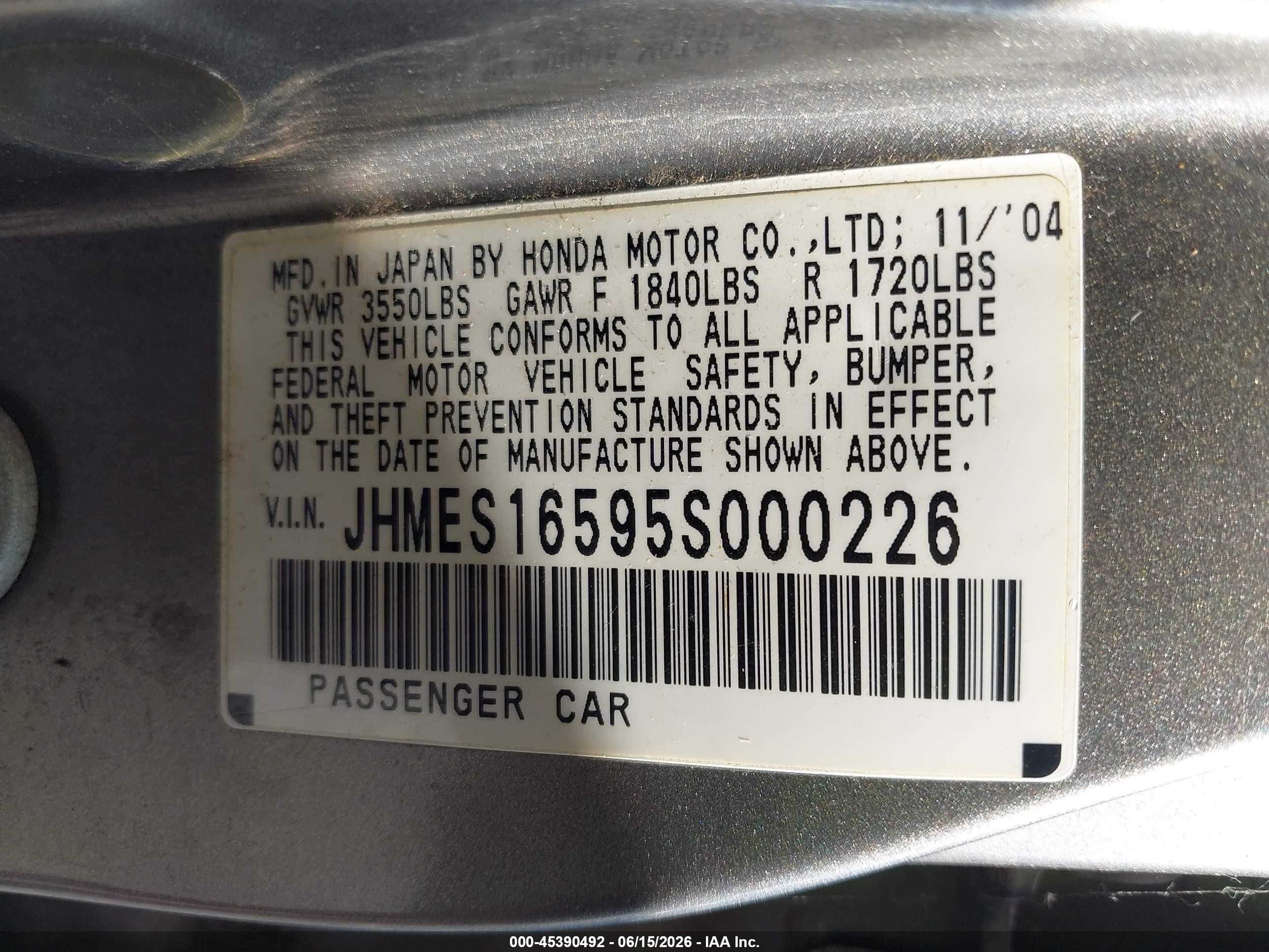 2005 Honda Civic Lx Silver vin: JHMES16595S000226