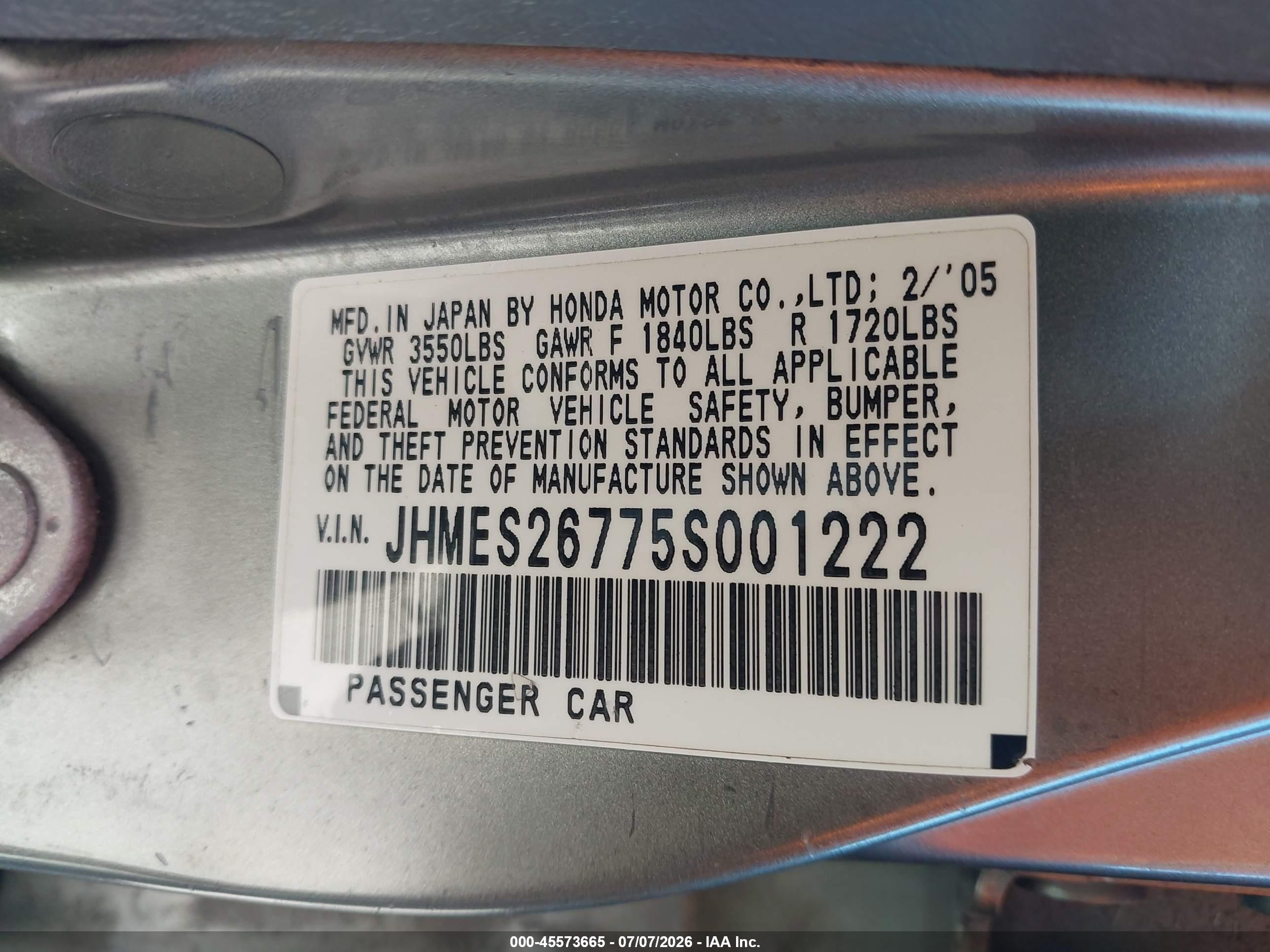 2005 Honda Civic Ex Серый vin: JHMES26775S001222