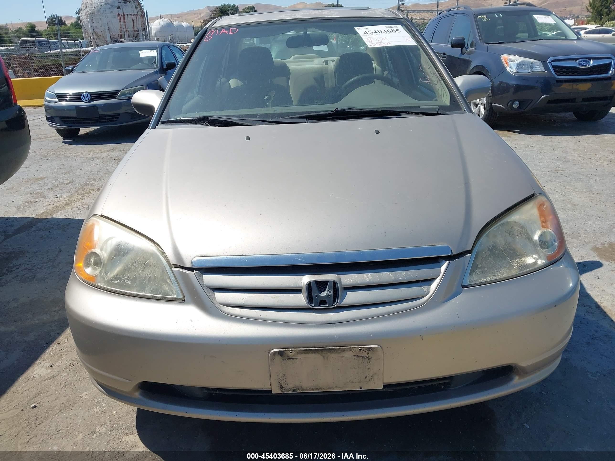 2002 Honda Civic Ex Gray vin: JHMES26782S003203