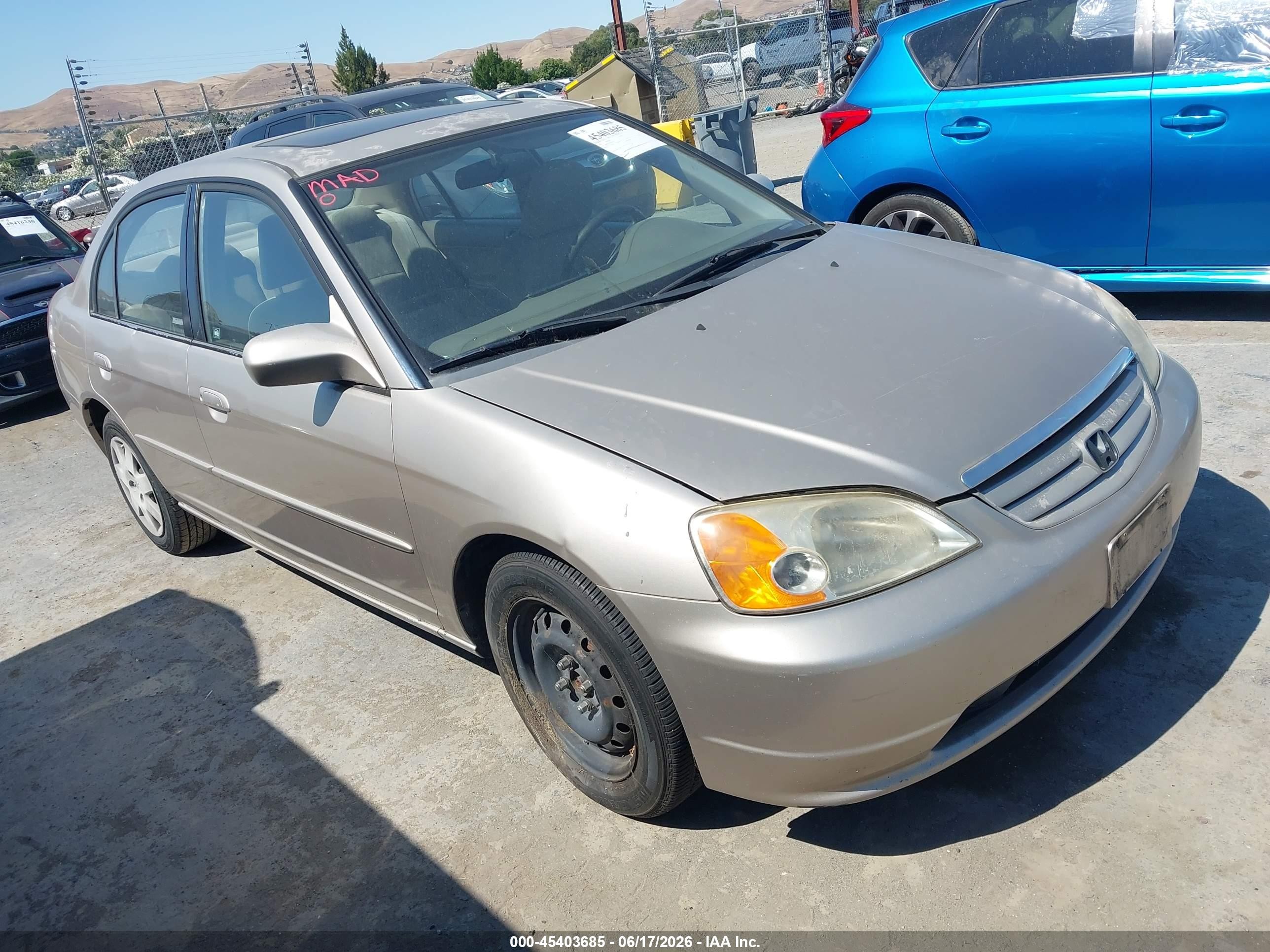 2002 Honda Civic Ex Gray vin: JHMES26782S003203