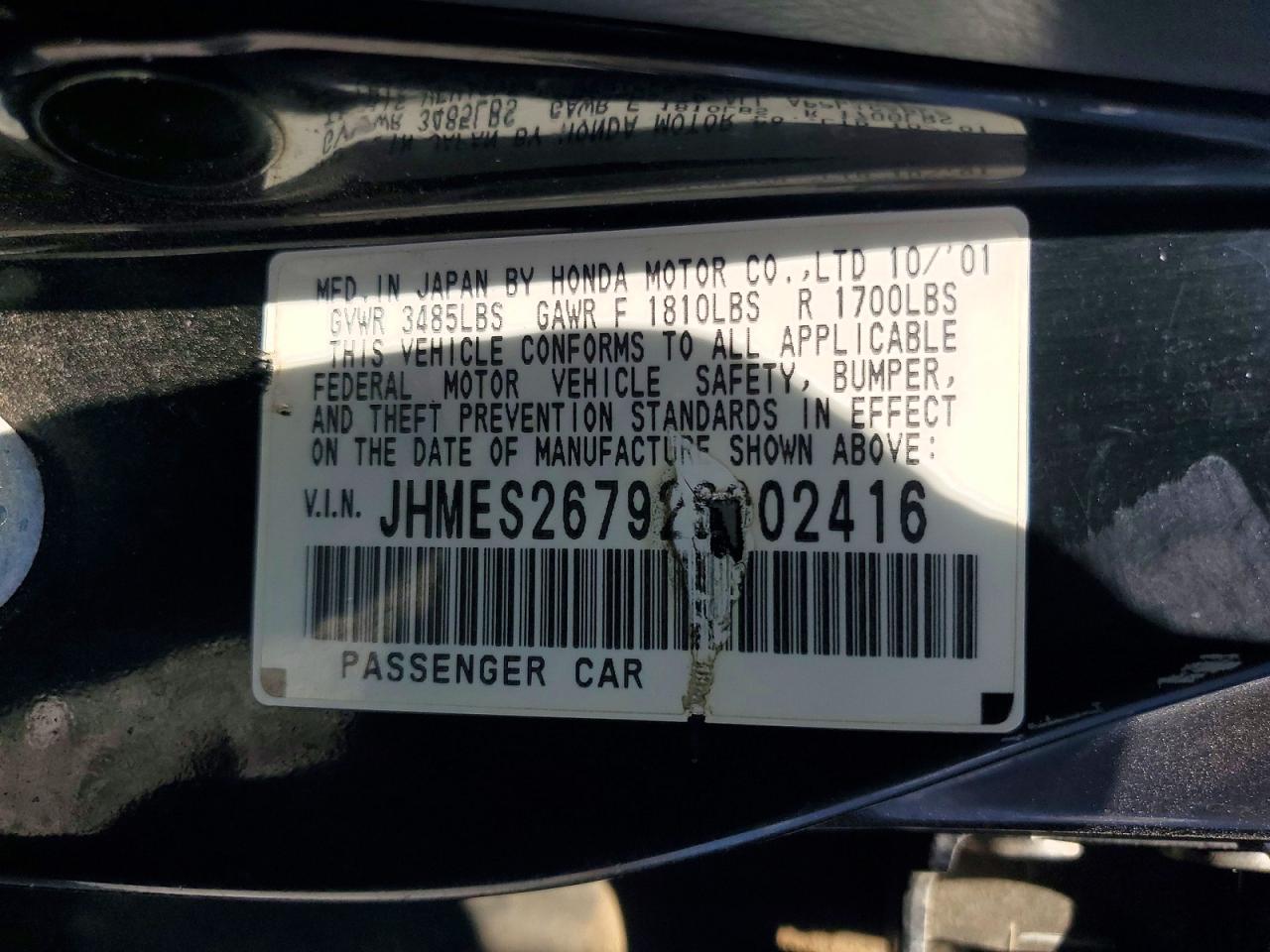 2002 Honda Civic Ex Black vin: JHMES26792S002416