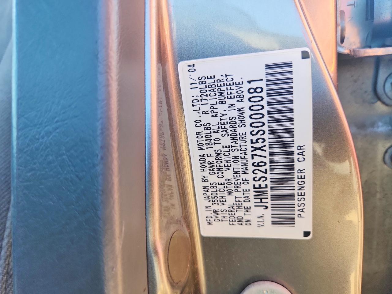 2005 Honda Civic 4d Gray vin: JHMES267X5S000081