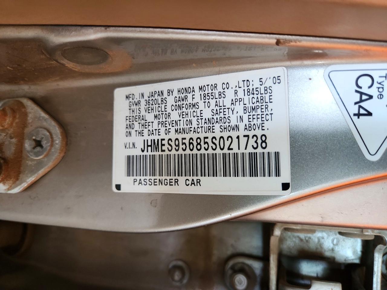 2005 Honda Civic Hybrid Желто-коричневый vin: JHMES95685S021738