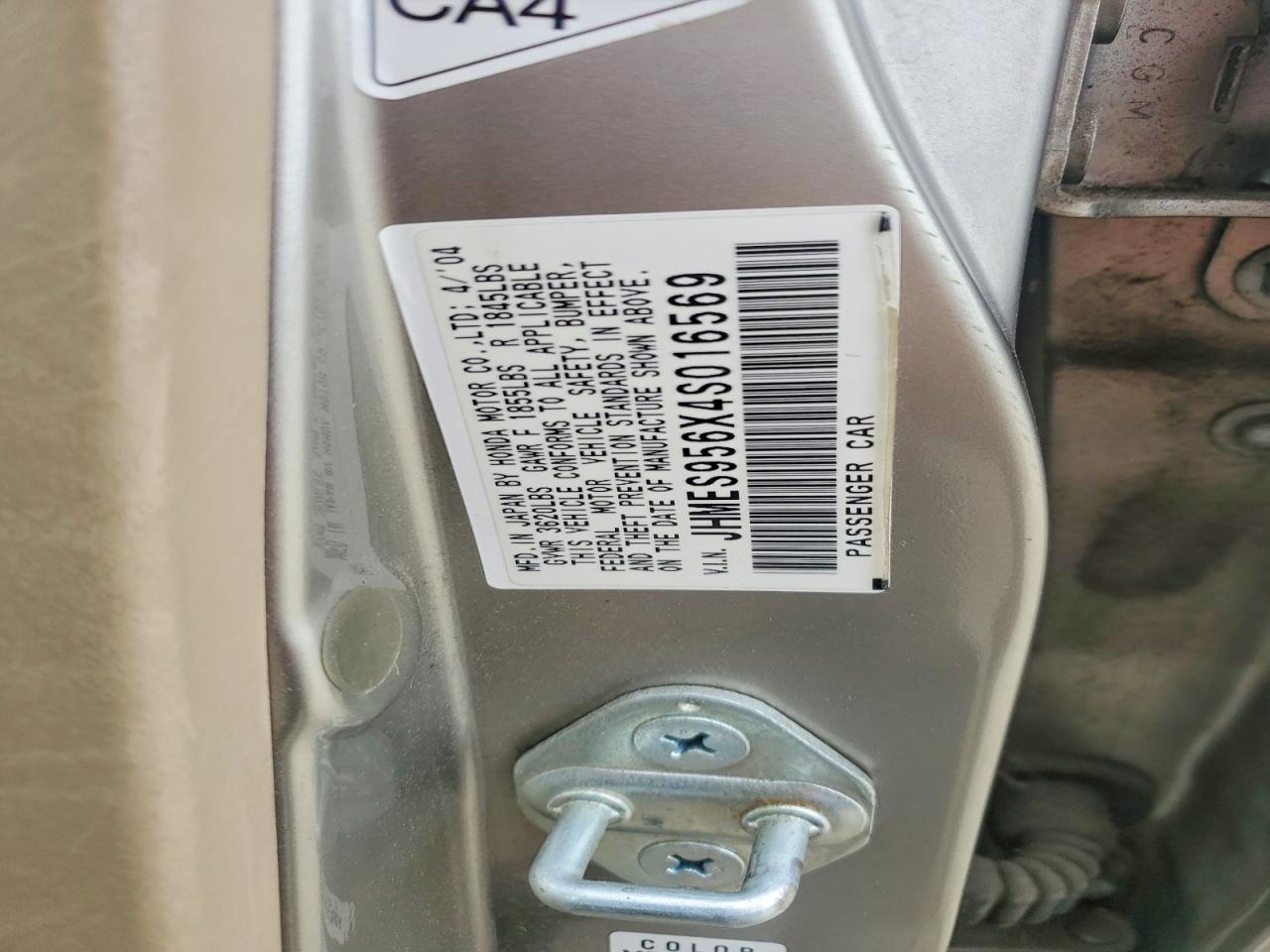 2004 Honda Civic Hybrid Cream vin: JHMES956X4S016569