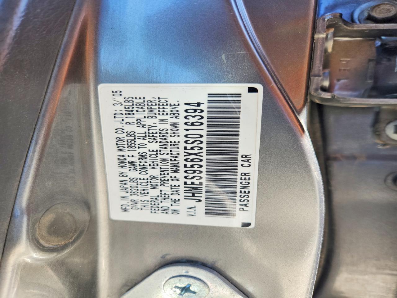 2005 Honda Civic Hybrid Gray vin: JHMES956X5S016394