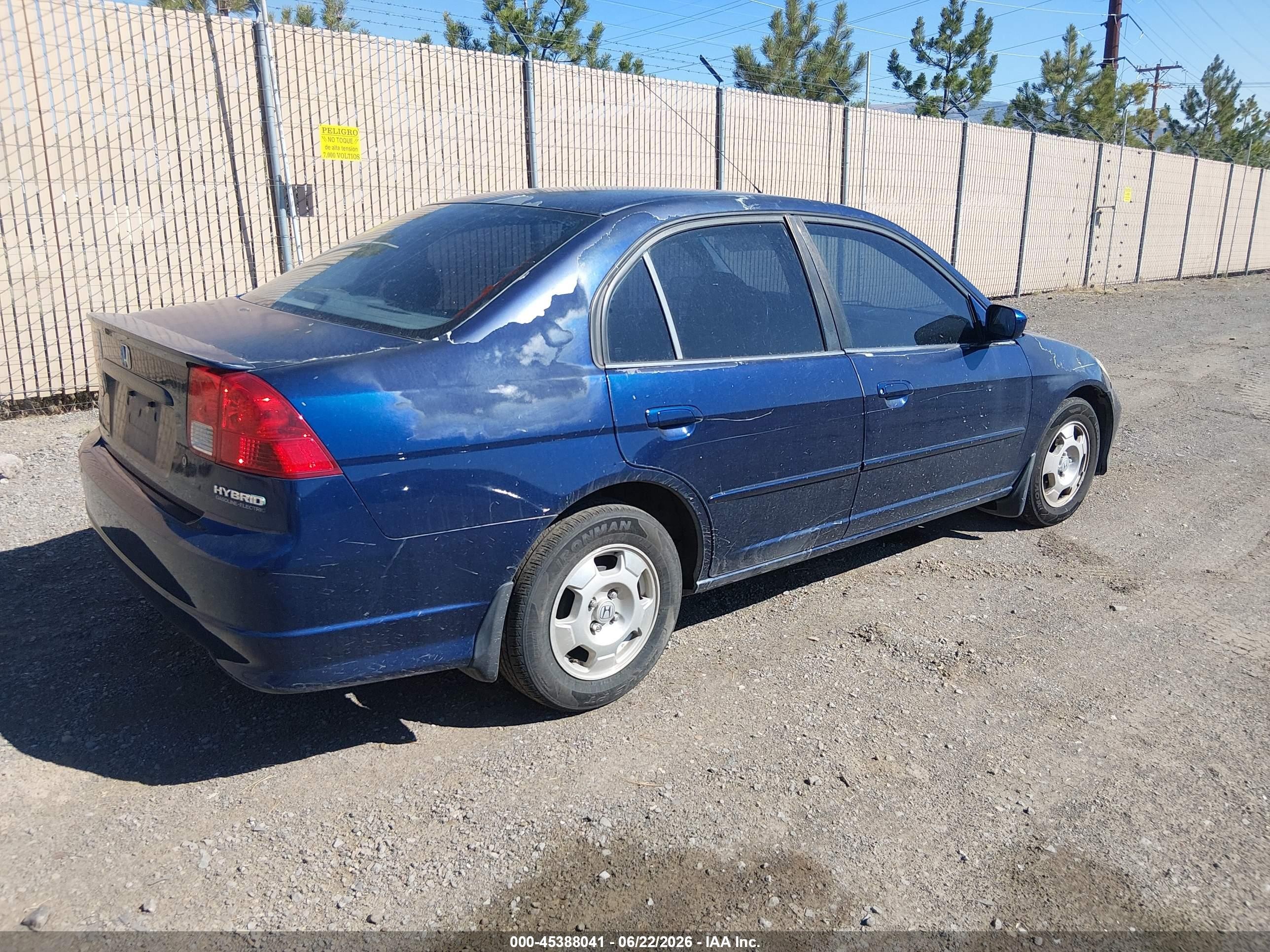 2005 Honda Civic Hybrid   Blue vin: JHMES96605S000638
