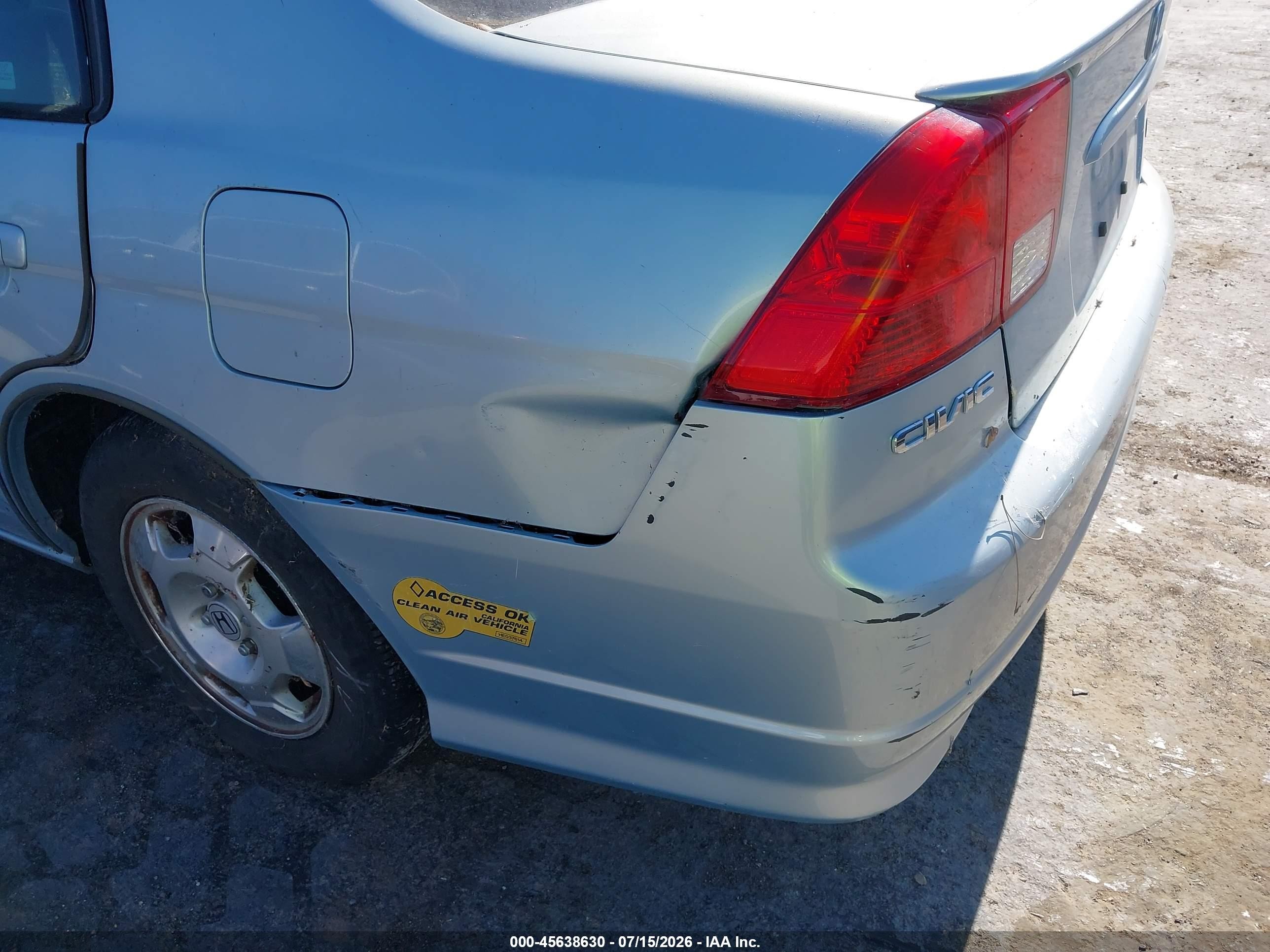 2004 Honda Civic Hybrid Light Blue vin: JHMES96614S013798