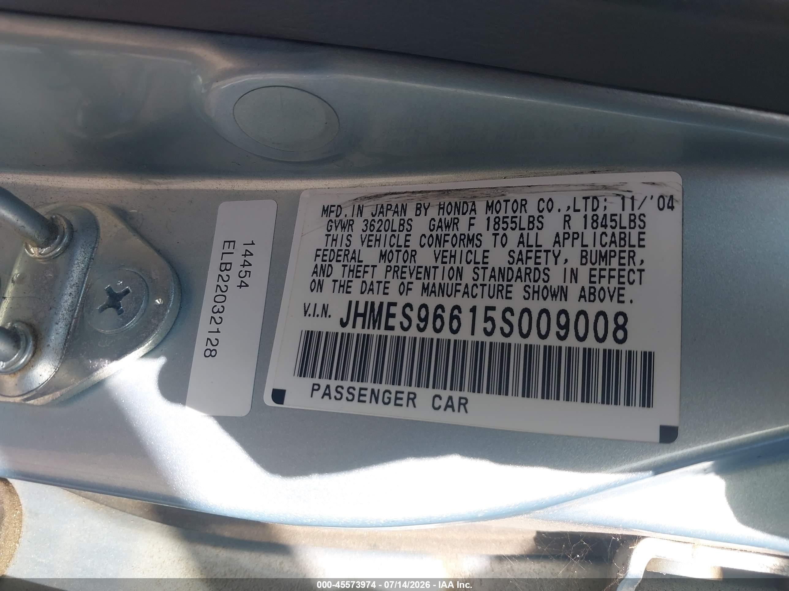 2005 Honda Civic Hybrid   Blue vin: JHMES96615S009008