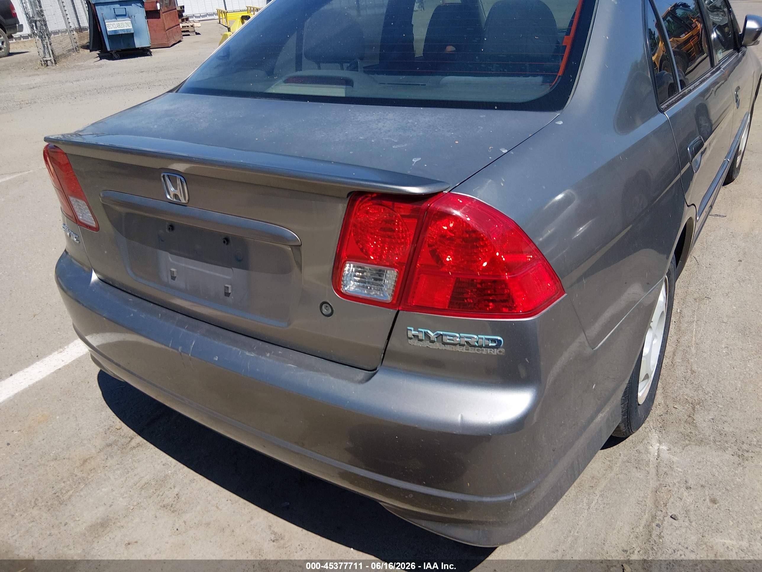 2005 Honda Civic Hybrid   Gray vin: JHMES96615S018274